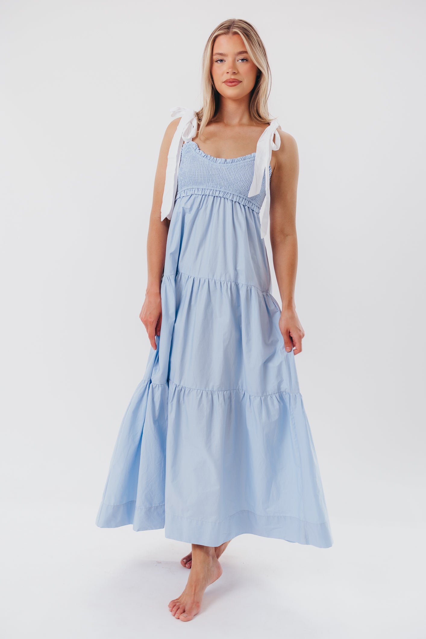 Chambray & Ivory Amber Maxi Dress for Women - Elegant Long Flowy Summer Dress for Beach, Wedding, or Casual Outings