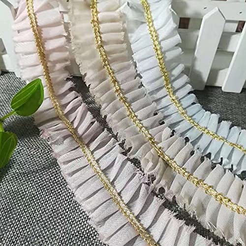 SELCRAFT 1 Yard Gold Embroidery Lace Fabric - 4.5cm Wide Chiffon Guipure Lace Trim for Sewing, Clothing, Crafts & DIY Projects - Light Pink (Item #793) - Perfect for Wedding Dresses, Home Decor, Scrapbooking & Costume Design