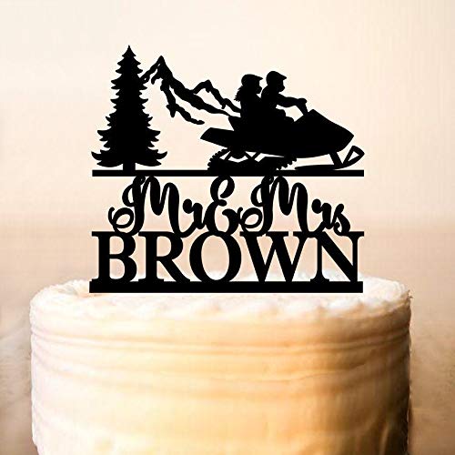 Snowmobile Wedding Cake Topper - Bride & Groom Couple Snowmobile Figurine for Winter Wedding Cakes | Perfect for Snowmobile Enthusiasts, Winter-Themed Weddings & Anniversary Celebrations