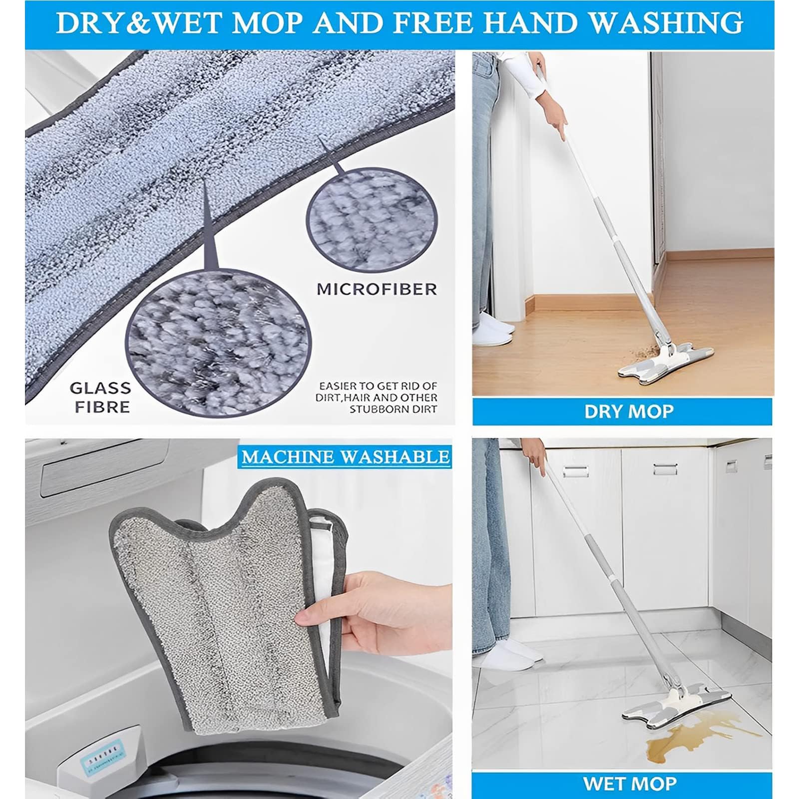Premium Microfiber Spin Mop with Easy Squeeze Mechanism - Ideal for Hardwood, Tile, Laminate & Marble Floors - Includes 2 Washable Gray Replacement Pads - Perfect for Kitchen, Bathroom & Household Cleaning