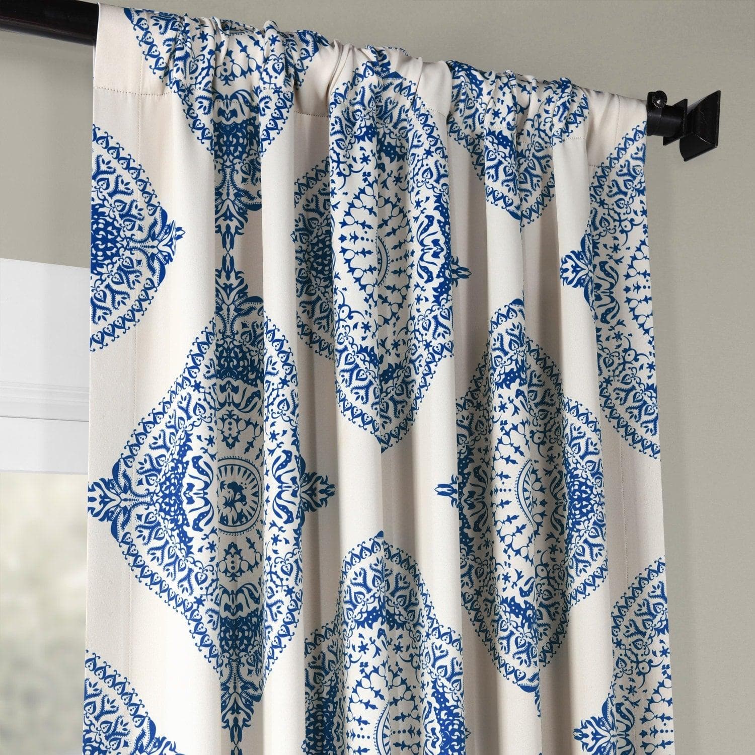 Henna Blue Emblem Blackout Curtains - Thermal Insulated Window Drapes for Bedroom & Living Room - Blocks Sunlight & UV Rays for Better Sleep & Privacy