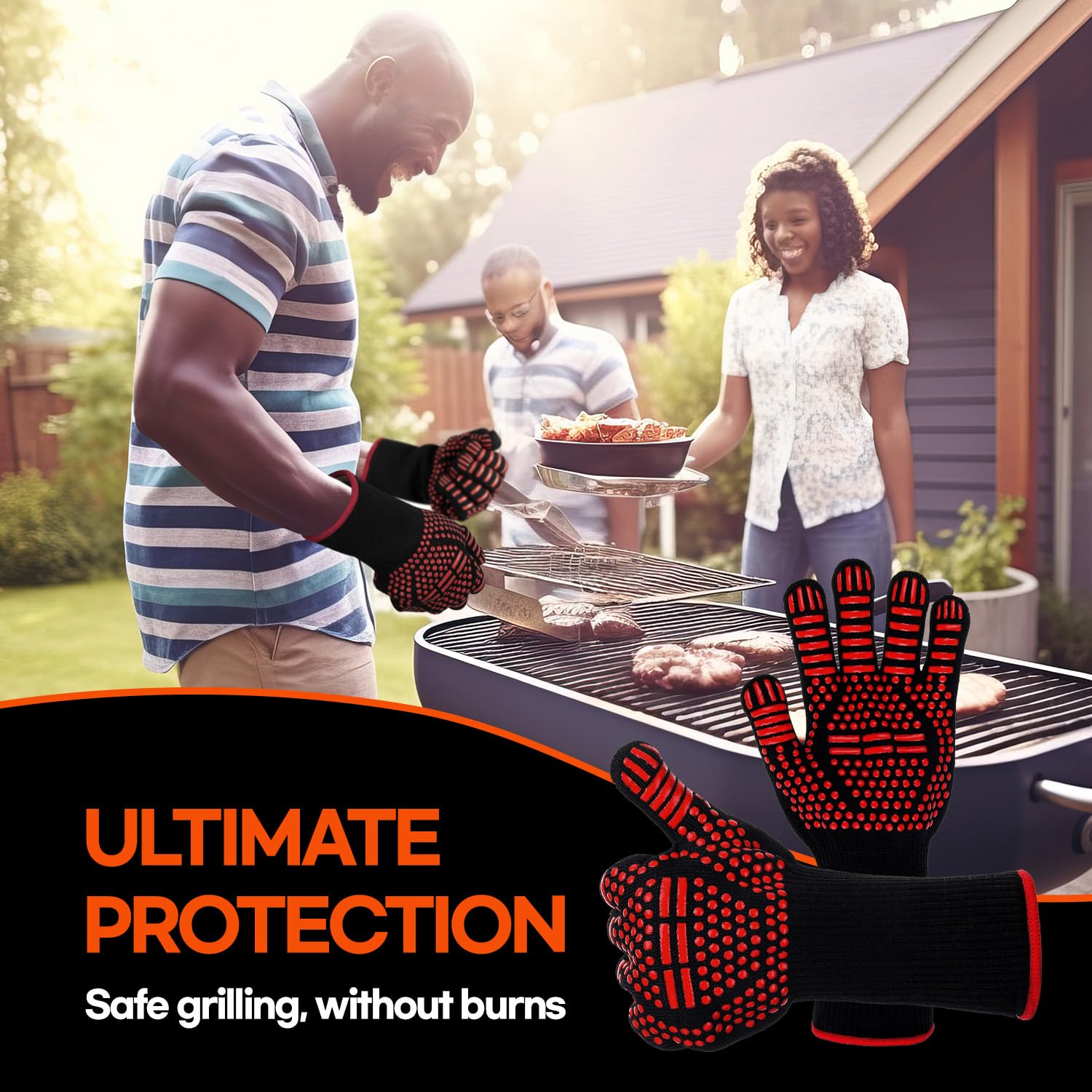 Heat Resistant Grill Gloves - 1472°F/800°C Fireproof Oven Mitts for BBQ, Grilling, Baking & Kitchen Safety - HubiCare Premium Cooking Gloves