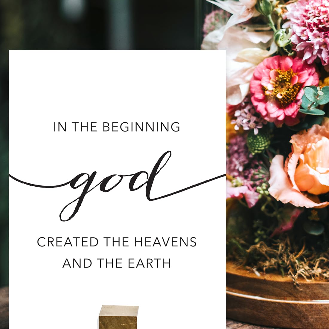 Black White Bible Verse Wall Art - Genesis 1:1 Poster for Home & Office Decor
