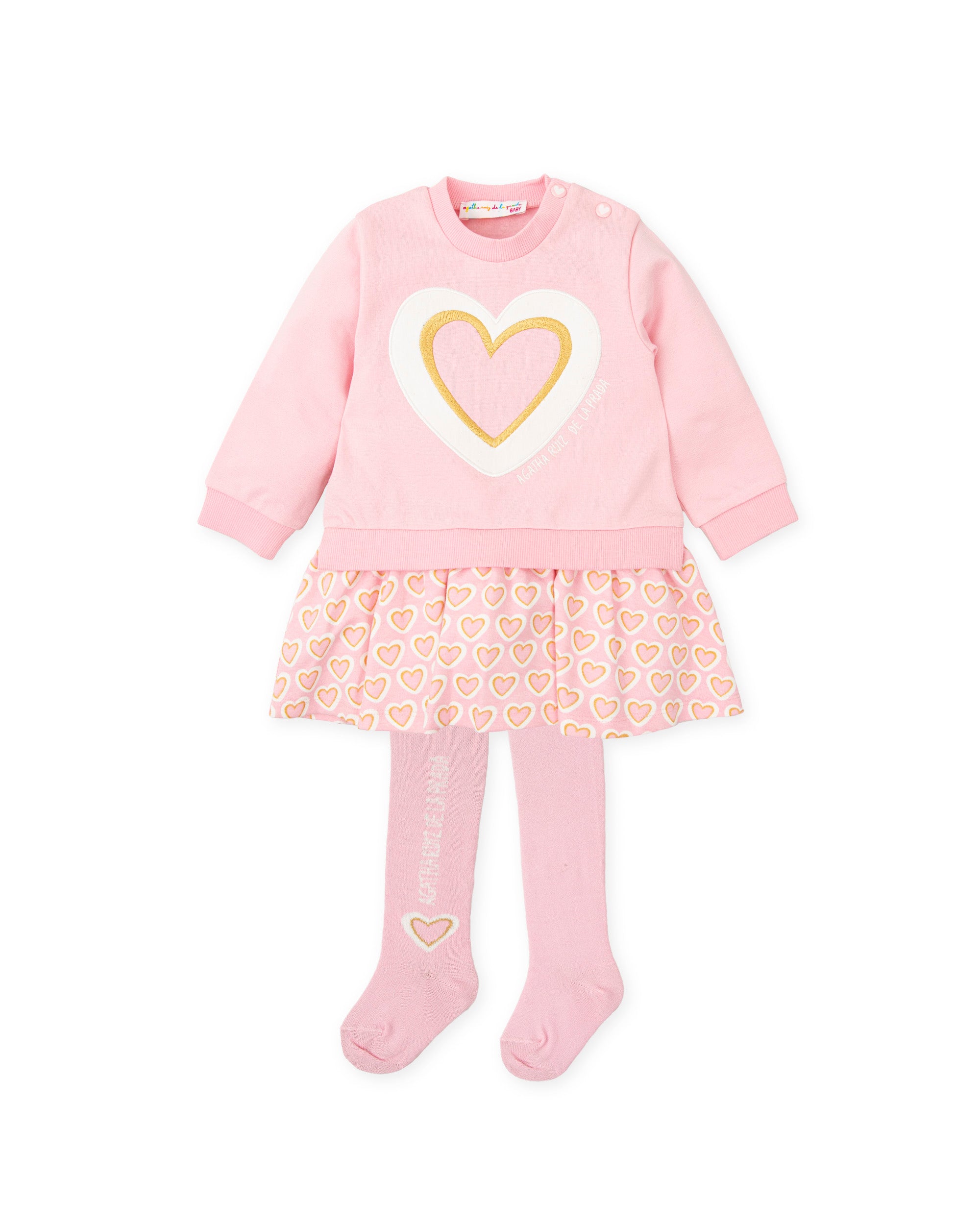 Sia Baby Pink Heart Sweatshirt Dress with Tights - Cute Outfit for Girls, Valentine's Day, Photo Shoots & Casual Wear