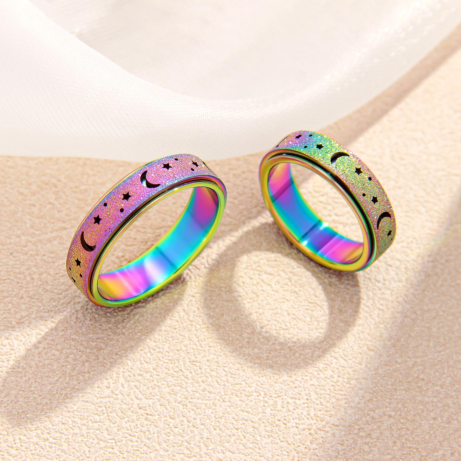Anxiety Spinner Ring for Women & Men - 6mm Stainless Steel Moon Star Jewelry Gift for Stress Relief