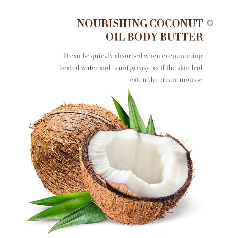 Organic Coconut Body Butter for Dry Skin - 24-Hour Deep Moisturizing Hand & Body Cream with Natural Coconut Oil for Smooth, Radiant Skin | Perfect for Daily Hydration, Winter Skin Care & Post-Shower Moisturizing