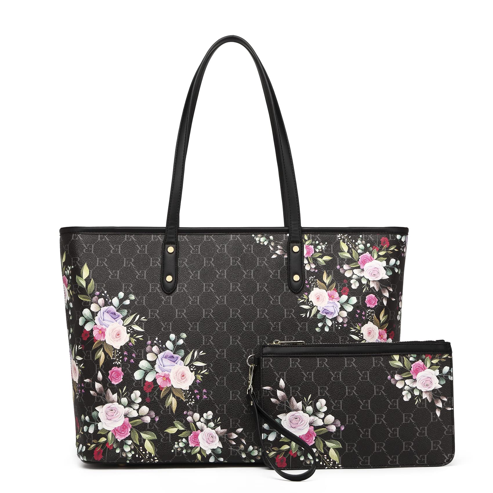 ER.Roulour Large Floral Tote Bags for Women - Stylish Flowery Handbags & Purse Set - Perfect for Work, Travel, and Shopping