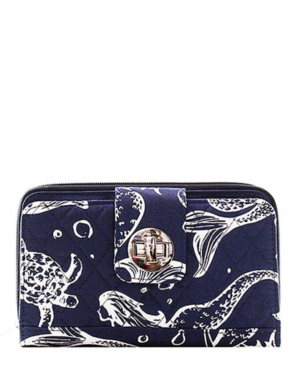 Quilted Canvas Zip Around Wallet with Twist Lock - Stylish & Secure Organizer for Everyday Use, Travel, and Business