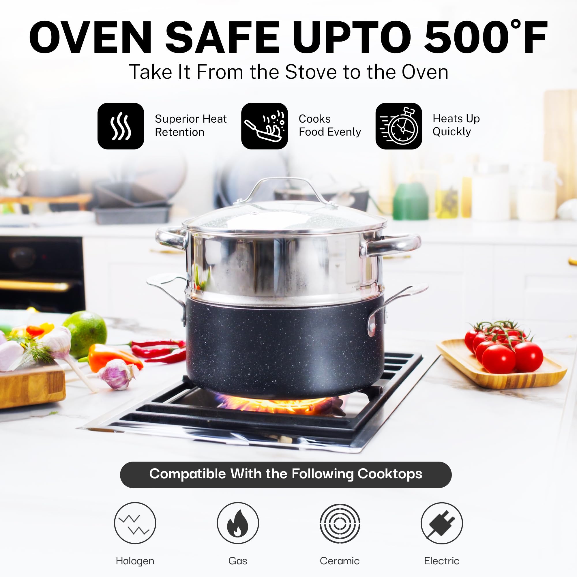 Granitestone True 20-Piece Nonstick Cookware Set with Deep Square Pan & Bakeware | PFOA & PFOS Free | Oven & Dishwasher Safe | Perfect for Home Cooking, Baking & Family Meals
