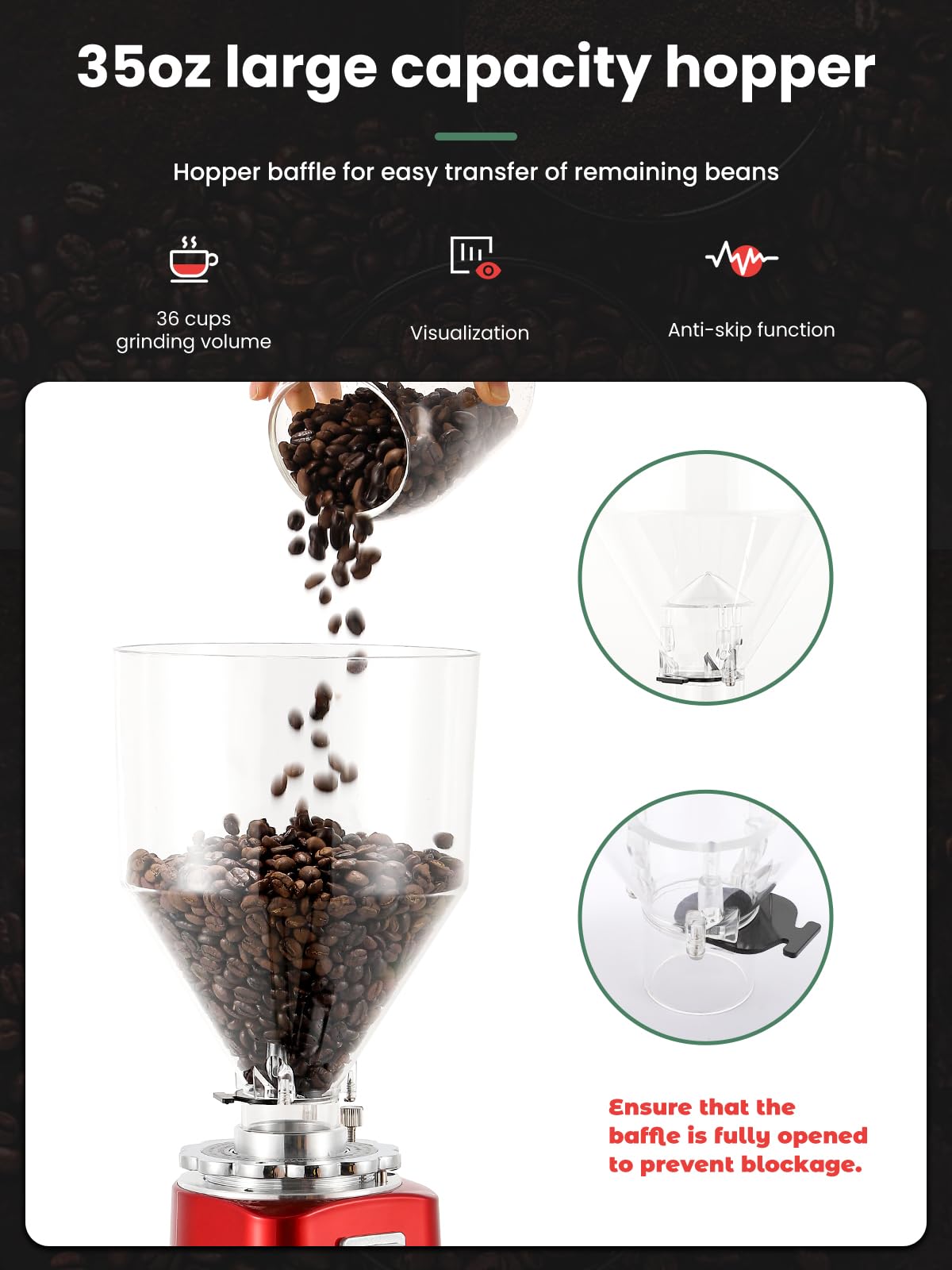 Premium Electric Coffee Grinder with Adjustable Flat Burr - 19 Precise Grind Settings for Espresso, French Press & More | 35oz (36 Cups) Capacity | Automatic Point-Action Bean Grinding Machine | Perfect for Home Baristas & Coffee Enthusiasts