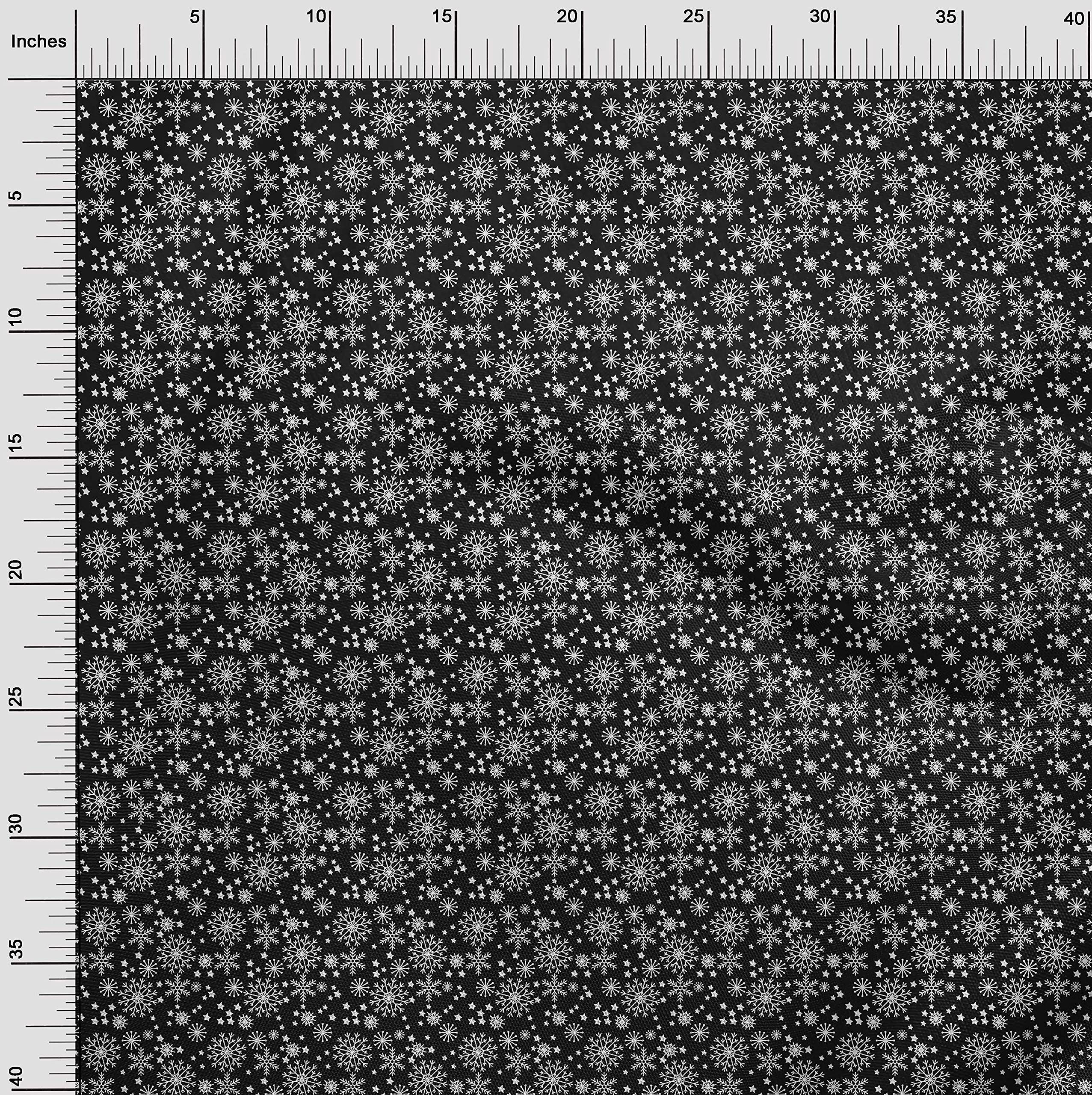 oneOone Rayon Black Christmas Print Fabric by The Yard - 56 Inch Wide Merry Holiday Dress Material for DIY Christmas Dresses, Holiday Decorations & Craft Projects