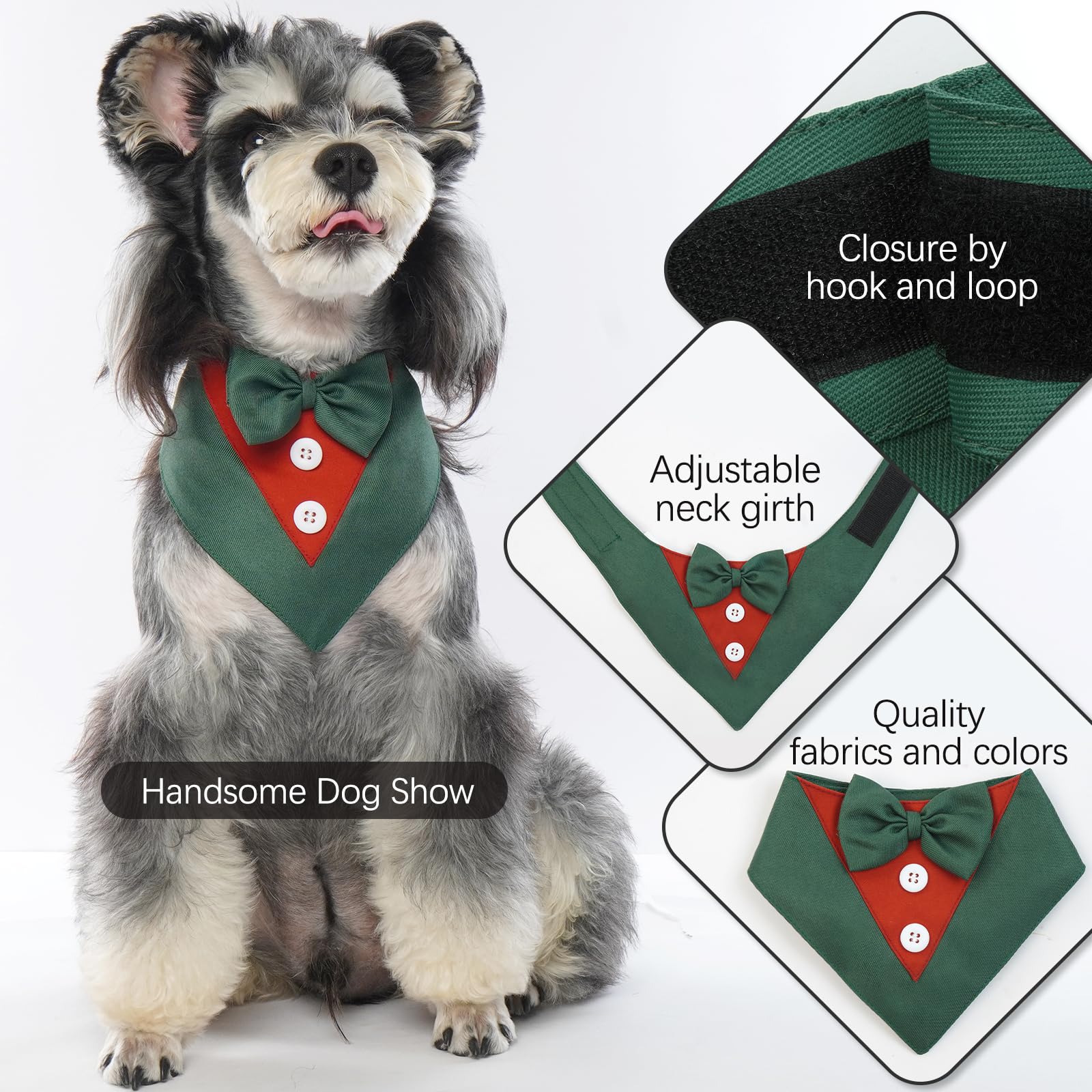 FUAMEY Adjustable Dog Tuxedo & Bow Tie Set - Formal Pet Wedding Bandana, Birthday Costume for Small Medium Large Dogs - Perfect for Weddings, Valentine's Day, Christmas Parties & Cosplay Events