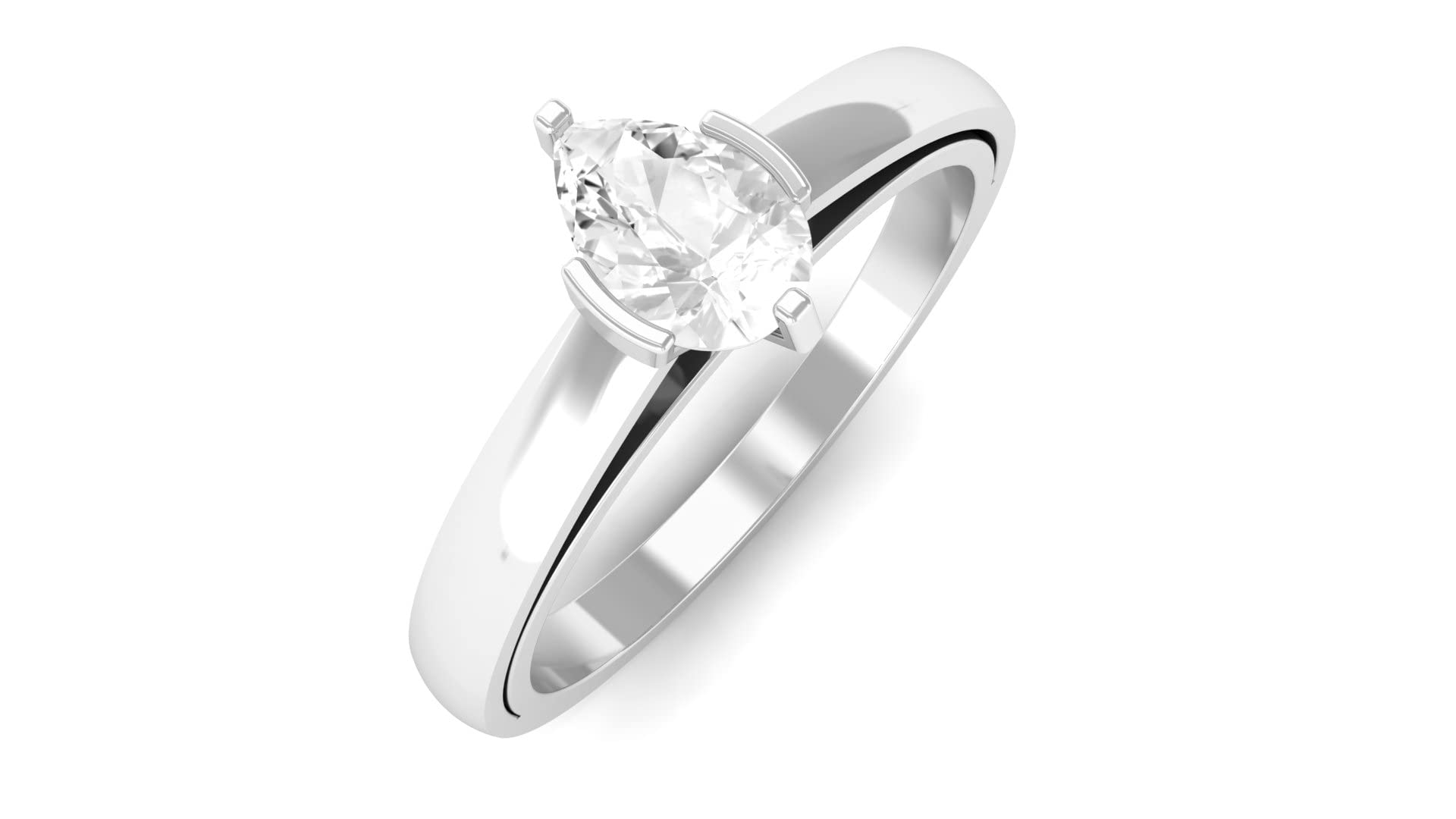 1/2 CT Pear Cut White Sapphire Ring - 4 MM Simple Solitaire Ring, April Birthstone, Natural White Sapphire in 14K Solid Gold - Perfect for Engagement, Anniversary & Special Occasions