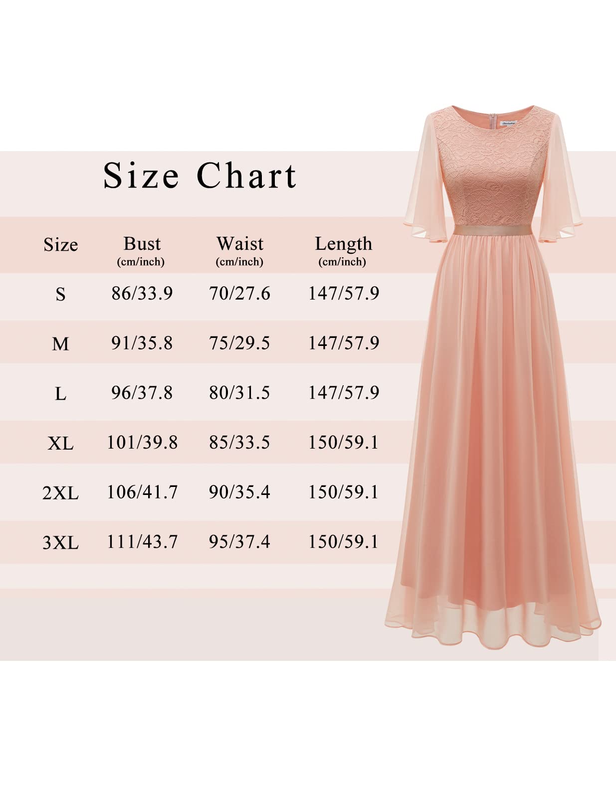 Elegant Lace Bridesmaid Dress for Women - Formal Evening Gown Chiffon Wedding Guest Dress for Prom, Parties & Special Occasions