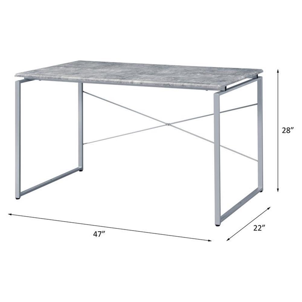 Acme Jurgen Modern Wooden Rectangle Writing Desk with Faux Concrete Top & Silver Metal Frame - Perfect for Home Office, Study Room & Small Spaces