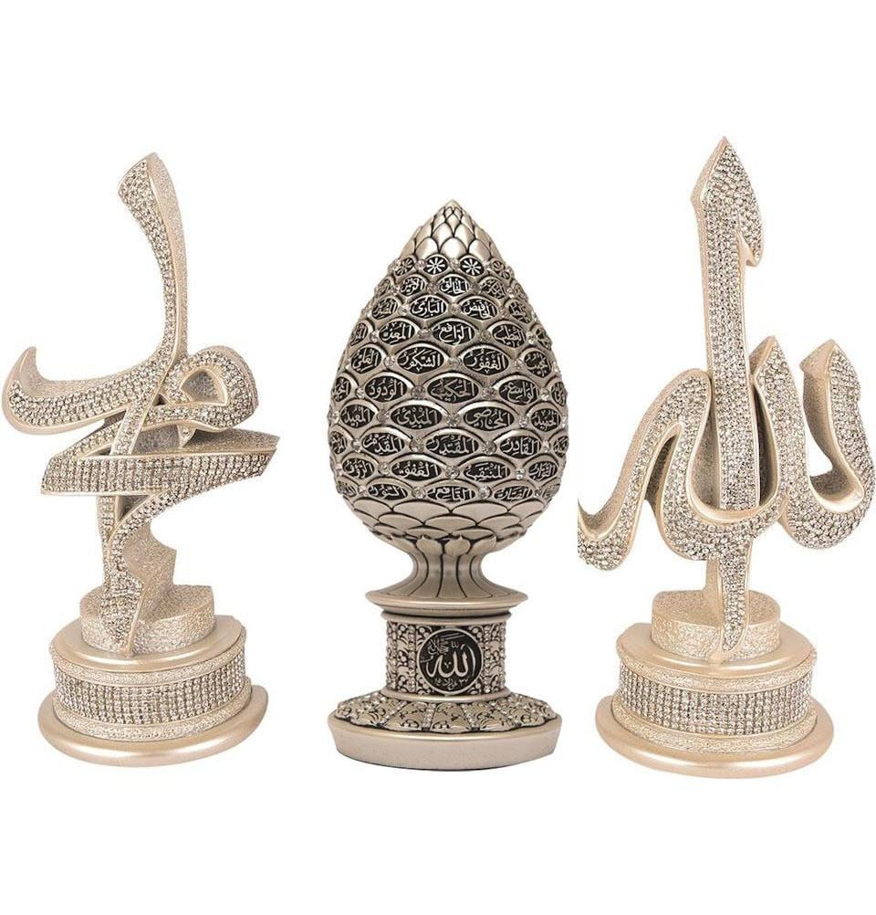 Islamic Table Decor - Arabic 3-Piece Set with Allah, Muhammad & 99 Names Egg Design (Item #1695) - Perfect for Ramadan, Eid Celebrations & Muslim Home Decor