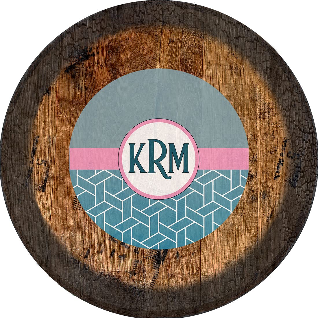 PS Prints Geometric Art Deco Monogram Pub Wall Decor - Large Oak Whiskey Barrel Lid Wall Art for Home Bar, Man Cave & Living Room Decor