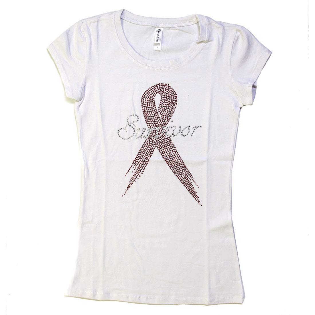 White Survivor Pink Ribbon T-Shirt for Breast Cancer Awareness Month with Studded Design - Comfortable Cotton Tee for Women - Perfect for October Events, Fundraisers & Supportive Outfits
