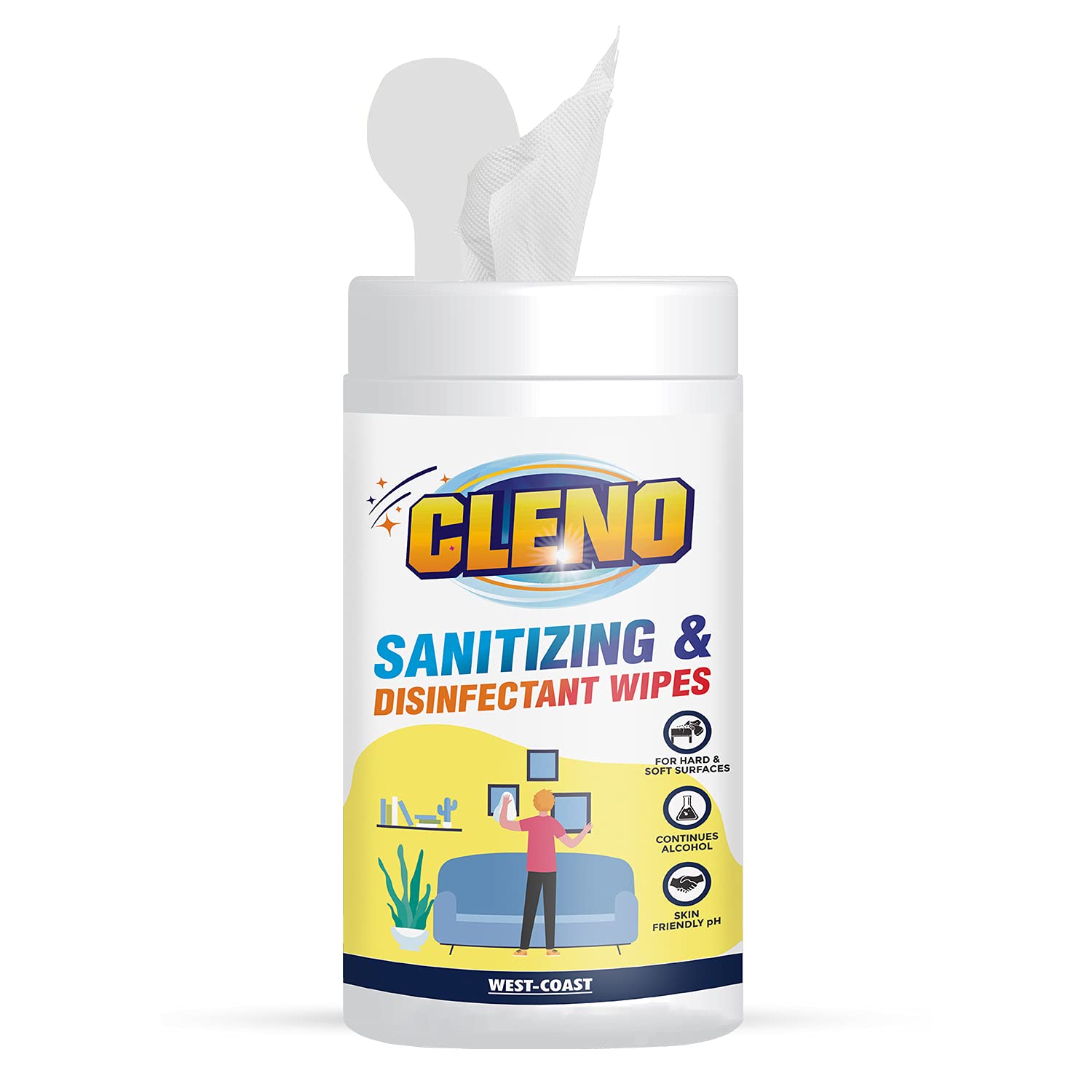 Cleno Lemon Scented Disinfectant Wipes - 50 Count | Ready to Use Sanitizing Wipes for Floors, Furniture, Tables, Chairs & Household Surfaces | Kills Germs & Removes Stains | Perfect for Kitchen, Bathroom & Office Cleaning