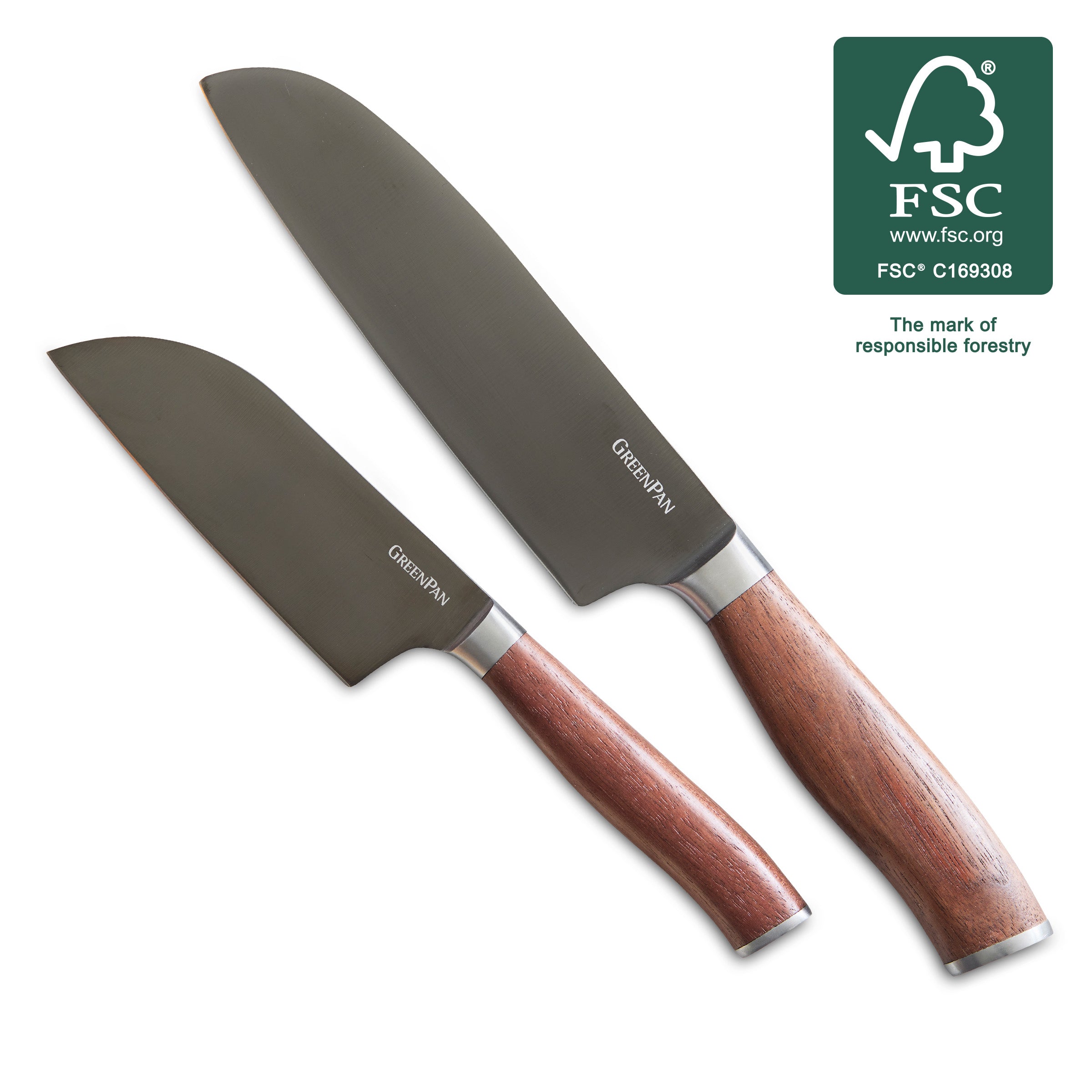 Premium Titanium Santoku Knife Set - 2-Piece Japanese Chef Knives with Ergonomic Walnut Handles - Perfect for Slicing, Dicing & Chopping Vegetables, Meat & Fish - Ideal for Home Cooks & Professional Chefs