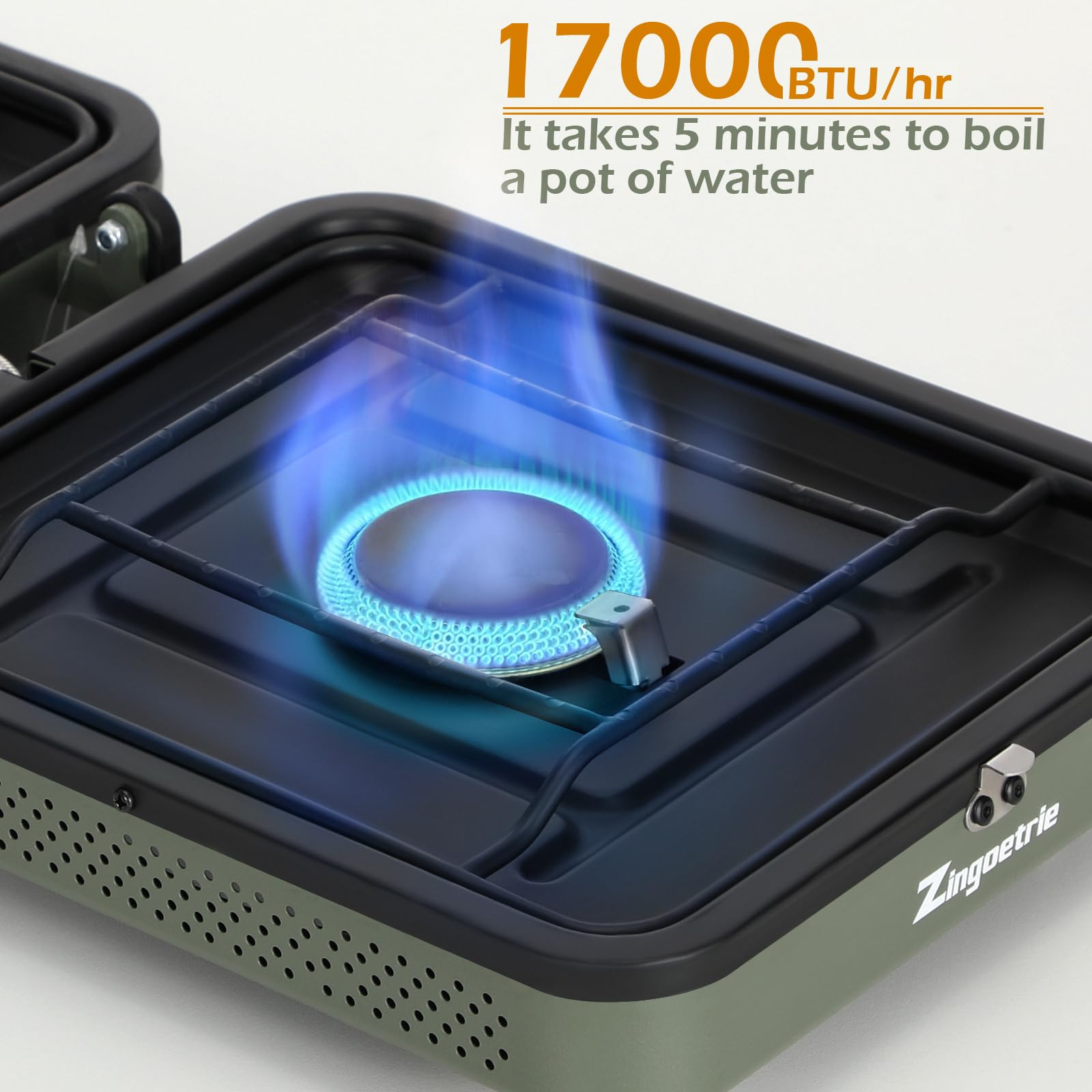 Zingoetrie 17000 BTU Portable Propane Camping Stove - Adjustable Dual Burner with Windscreen, Foldable Design & Carry Bag - Perfect for Outdoor Cooking, Camping, Backpacking, Picnics & Tailgating