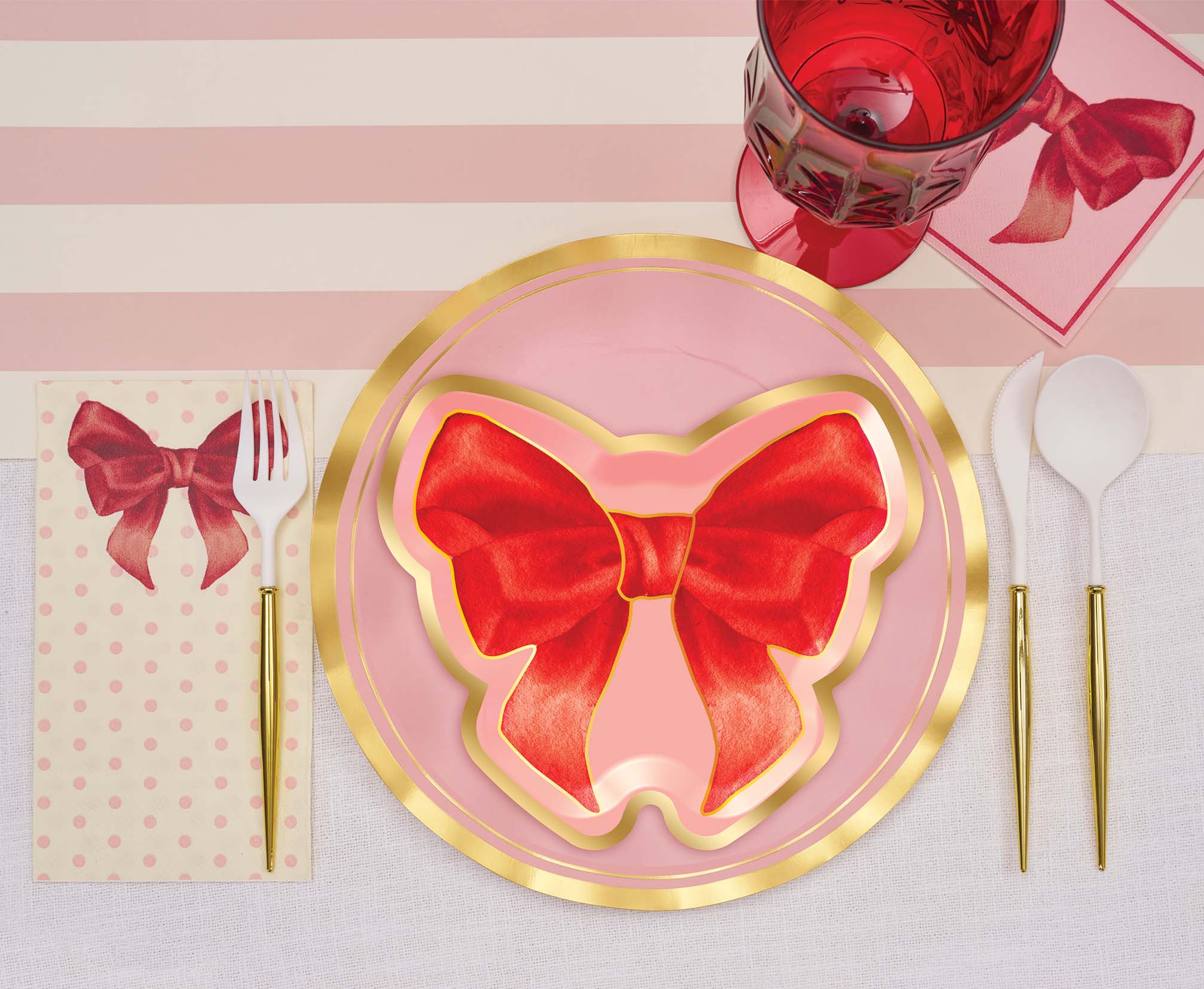 Elegant Pink Bows Die-Cut Salad Plates Set of 8 - Perfect for Bridal Showers, Baby Showers & Party Decorations