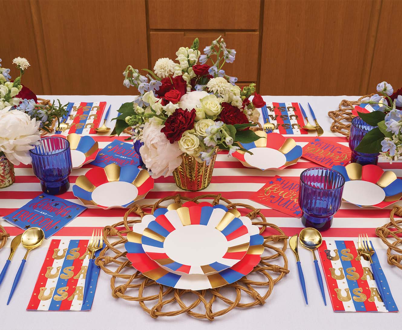Modern Patriotic Table Decor for 4th of July - Red White & Blue Party Supplies for Outdoor BBQ, Picnic & Independence Day Celebrations