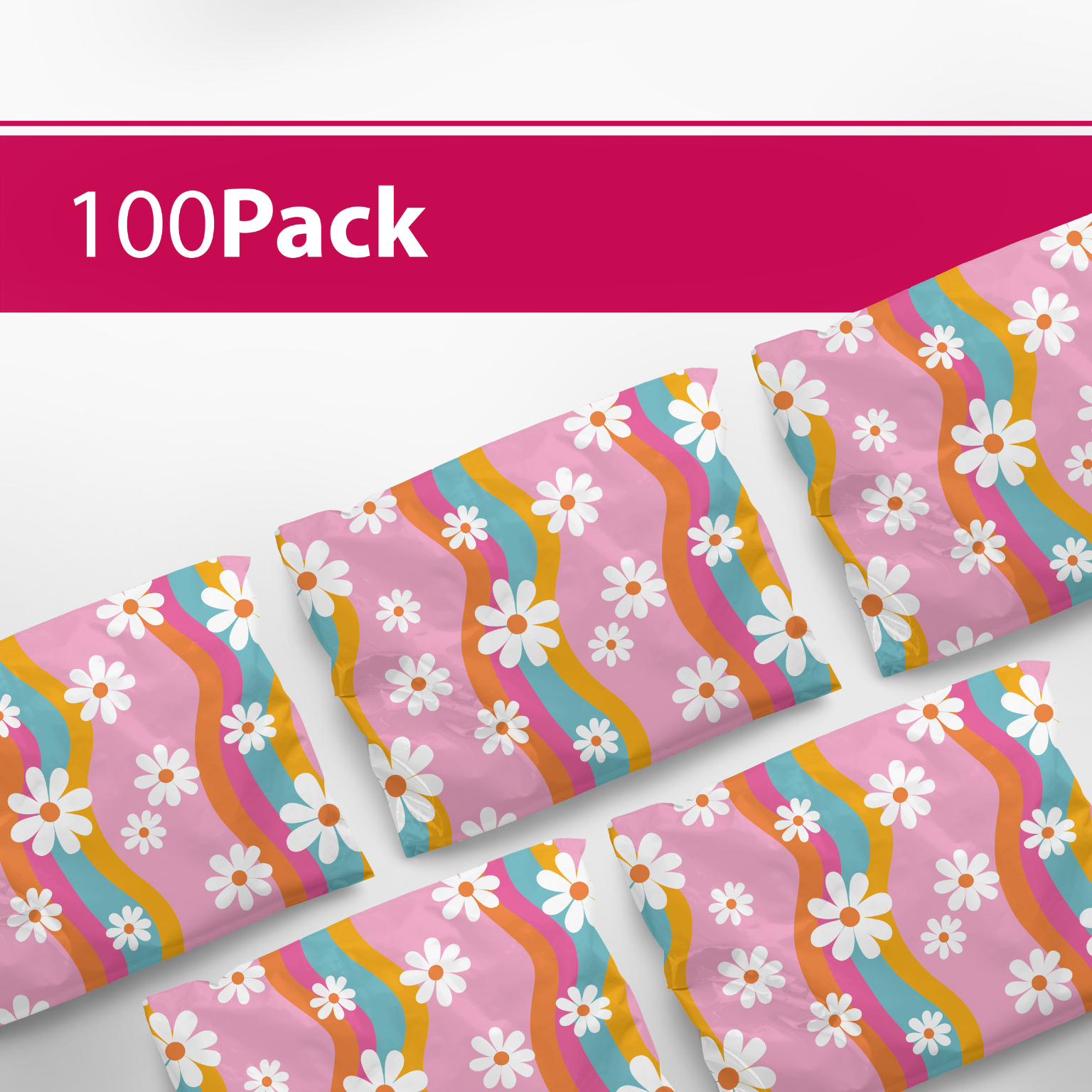 Groovy Daisy Poly Mailers 6x9 Inches - 100 Pack Waterproof Shipping Envelopes for Ecommerce, Small Business & Online Stores - Perfect for Clothing, Jewelry & Lightweight Packages