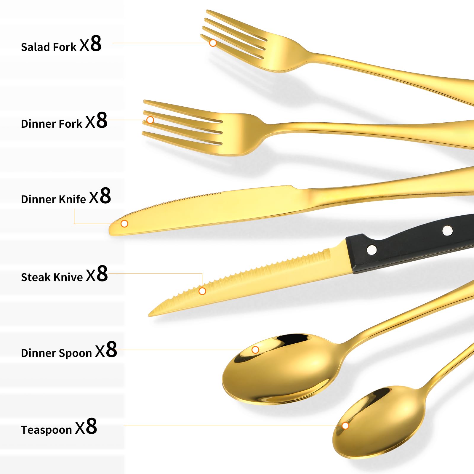 53-Piece Gold Silverware Set for 8 - Premium 18/10 Stainless Steel Flatware Set with Steak Knives & 5-Piece Serving Utensils - Elegant Cutlery Set for Restaurants, Hotels & Home Dining - Dishwasher Safe - Perfect for Dinner Parties, Weddings & Formal Events