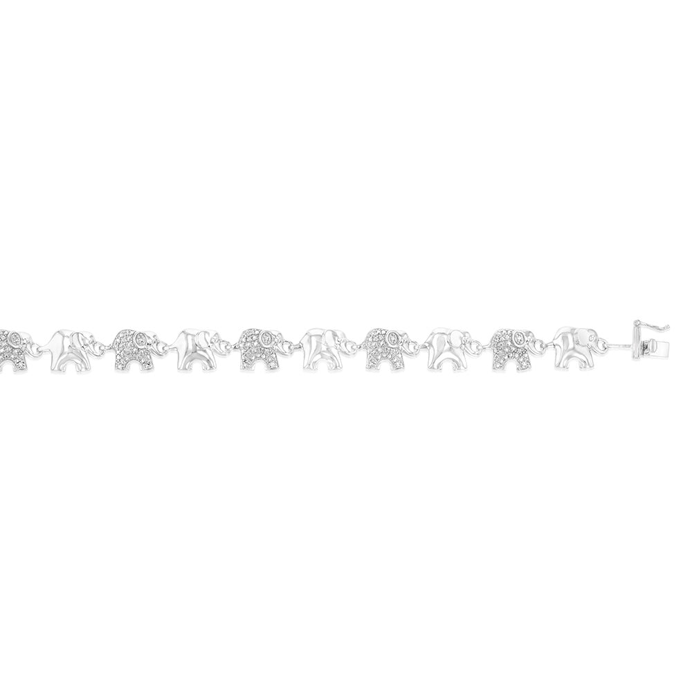 14 Diamonds Elephant Sterling Silver Bracelet 19.5cm - Elegant Jewelry Gift for Women, Perfect for Weddings & Special Occasions