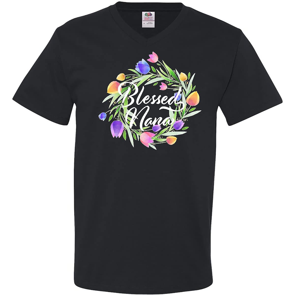 Blessed Nana with Pastel Tulips Men's V-Neck T-Shirt - Comfortable Cotton Tee for Grandparents Day & Family Gifts - Perfect for Casual Wear, Birthday Presents & Mother's Day