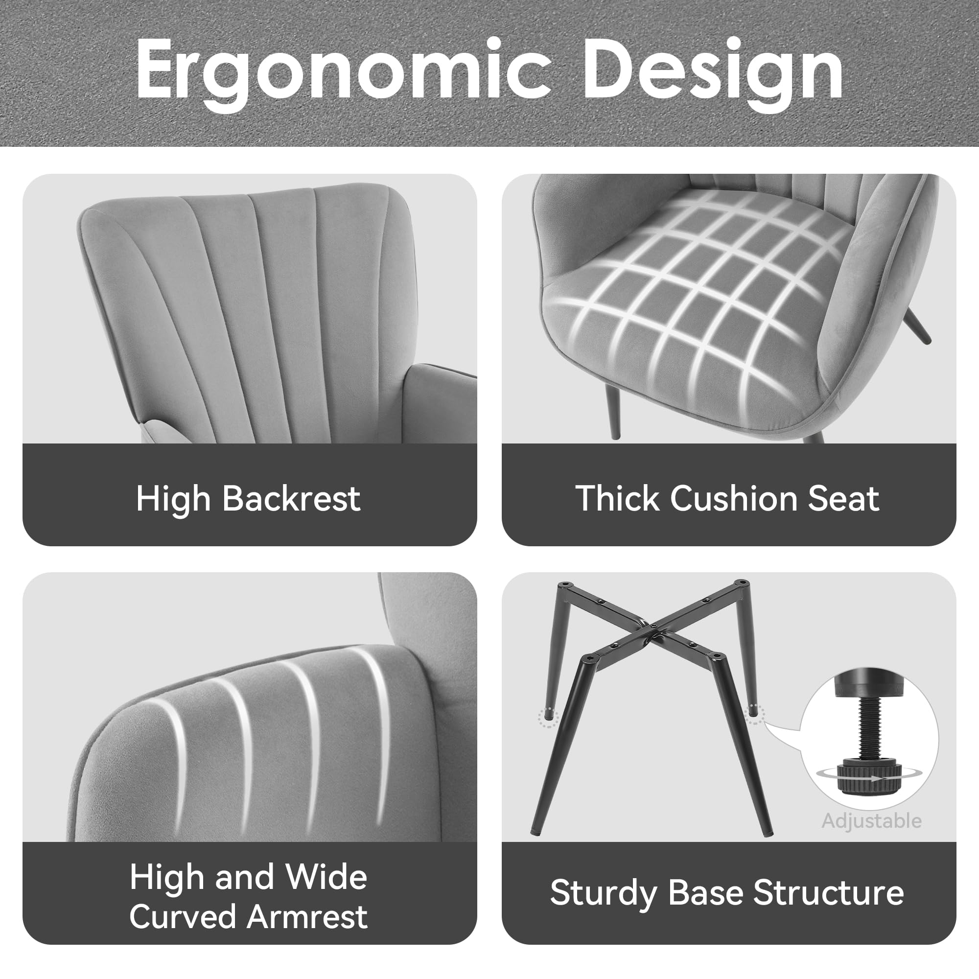 PrimeZone Velvet Accent Chair - Mid Century Modern Wingback Armchair with Metal Legs for Living Room, Bedroom & Home Office | Soft Upholstered Reading Chair in Grey | Perfect for Relaxing, Reading & Enhancing Home Decor