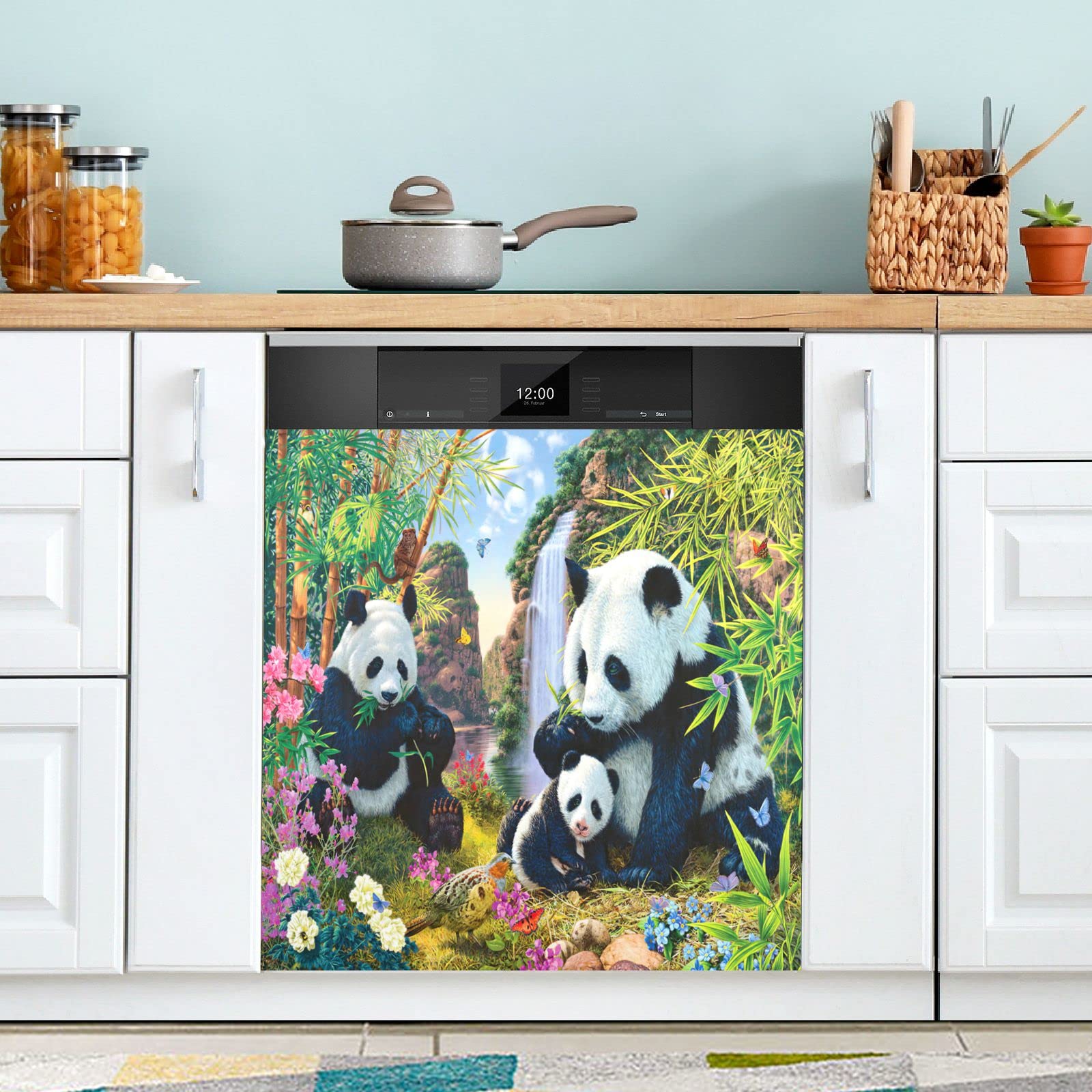 FRMG Panda Animal Dishwasher & Refrigerator Magnetic Cover - PVC+ Free to Cut Decorative Magnet (23x26inch) for Kitchen Appliances - Perfect for Washing Machines, Dishwashers & Fridges