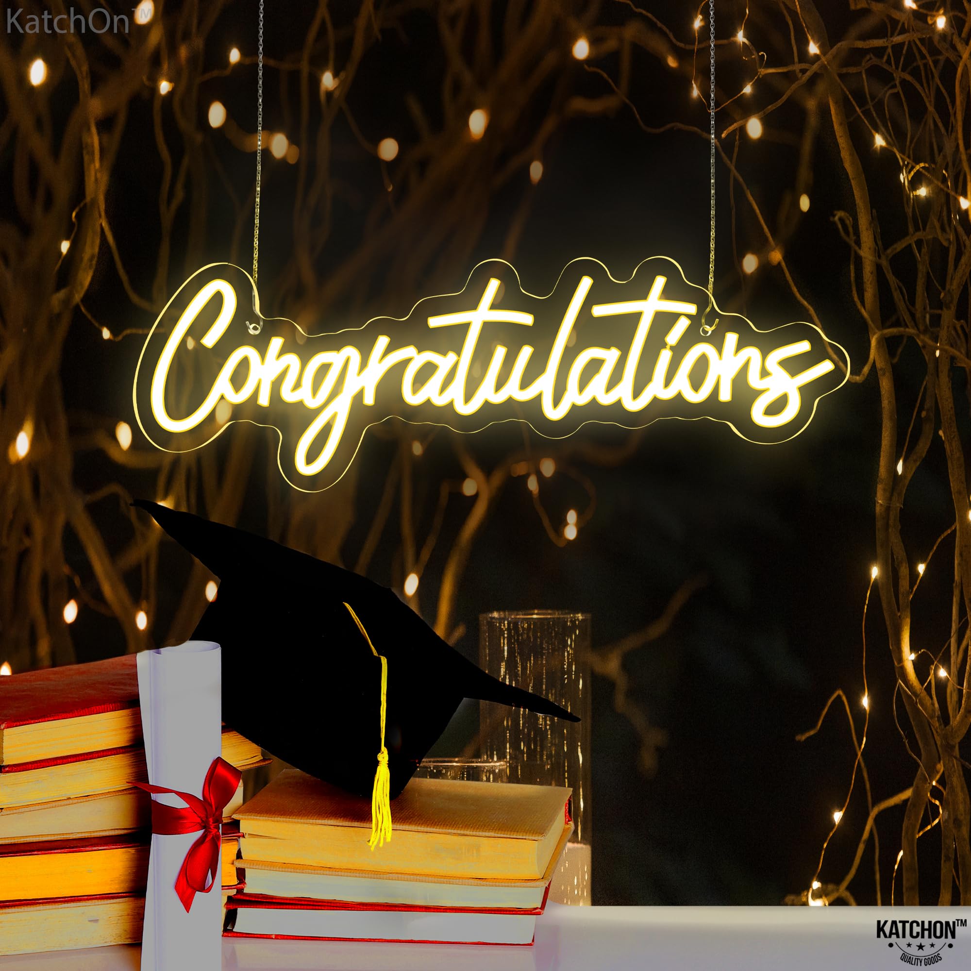 KatchOn Congratulations Neon Sign - 16.5 Inch USB Powered LED Light with On/Off Switch | Perfect for Graduation Decorations, Class of 2025 Backdrop, Party Decor & Photo Booth Props | Ideal for Graduation Parties, Birthday Celebrations & Home Decor