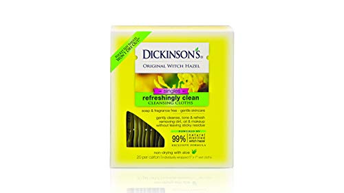Dickinson's Original Witch Hazel Refreshingly Clean Towelettes - 20 Count | Alcohol-Free Facial Cleansing Wipes for Sensitive Skin | Perfect for Travel, Gym & On-The-Go Skincare