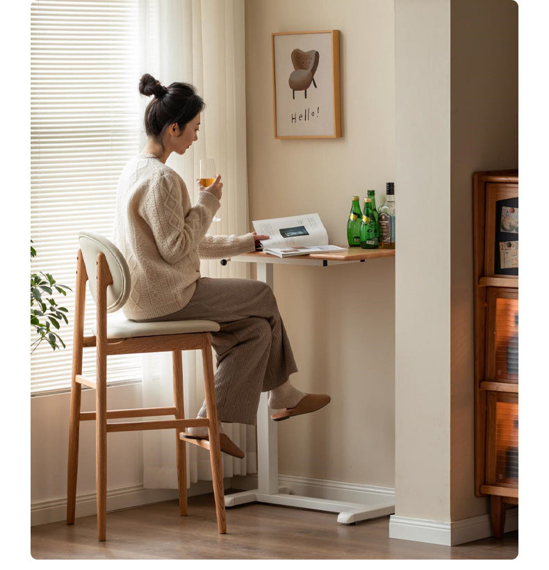 Solid Oak Wood Adjustable Height Folding Desk - Portable Home Office Workstation for Small Spaces, Dorm Rooms & Remote Work