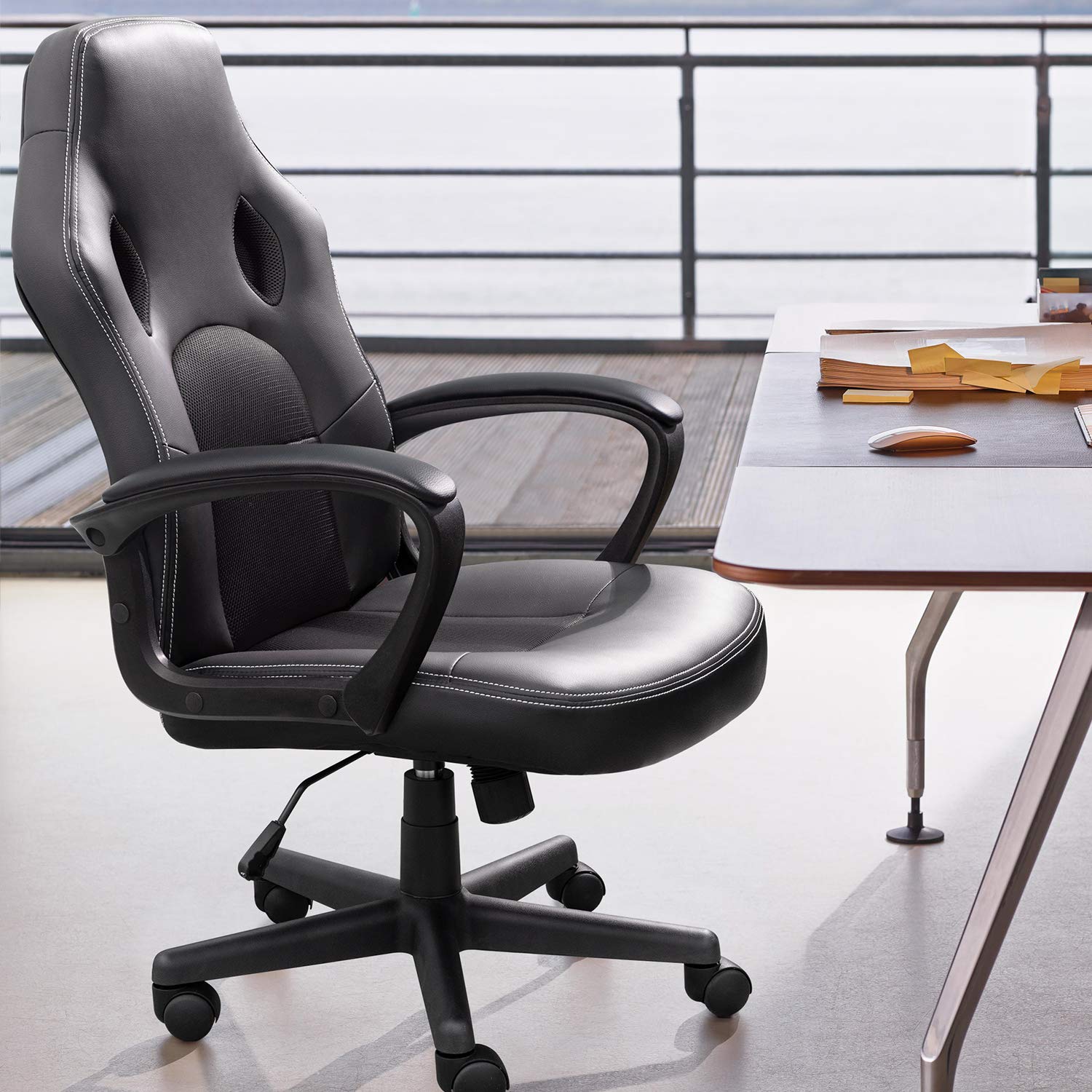 Furmax Ergonomic Gaming Chair - Adjustable Racing Style Office Chair with Lumbar Support & Armrests, PU Leather Computer Desk Chair for Home & Work (Black) - Perfect for Gaming, Working & Studying