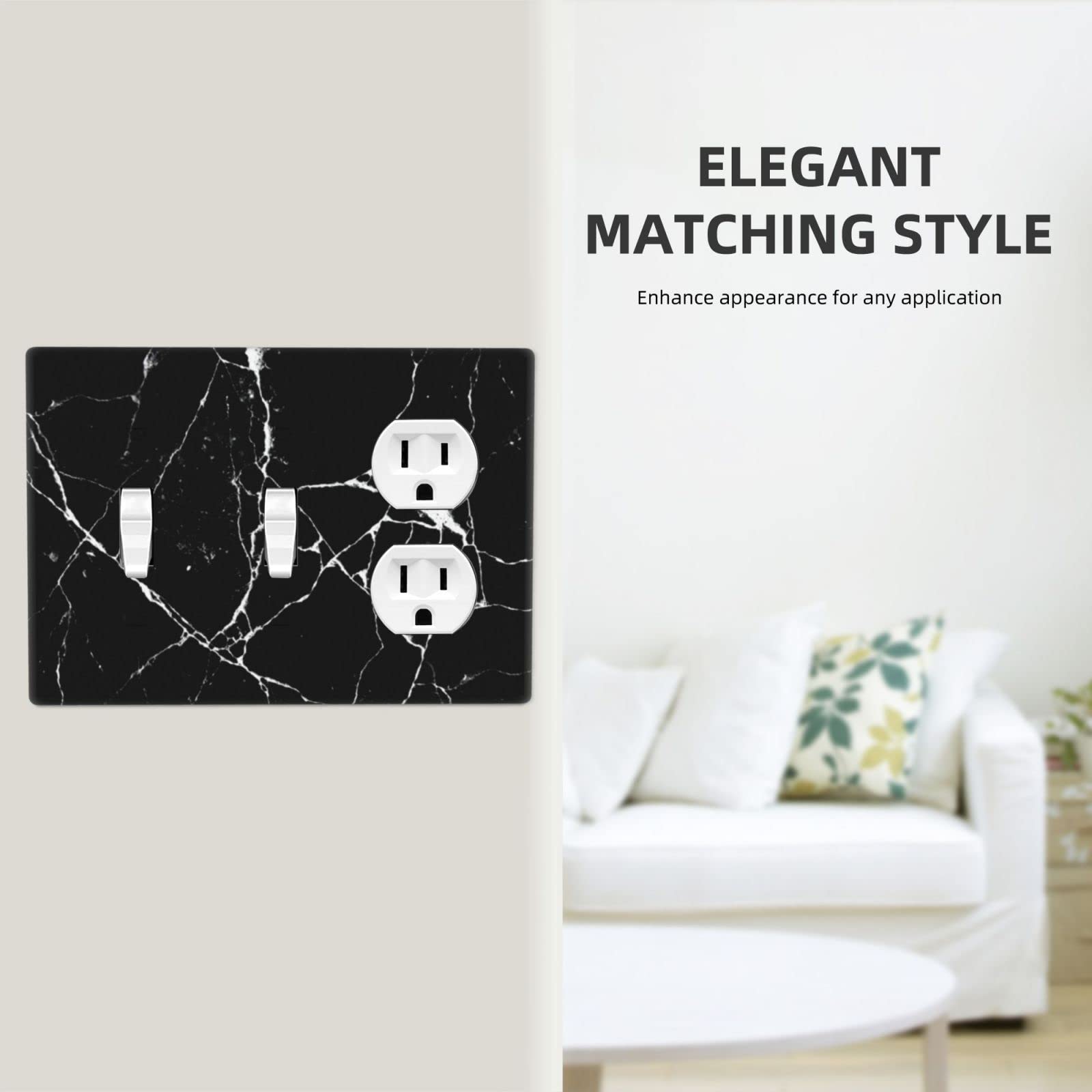 Black Marble Toggle Duplex Outlet Wall Plate - 3 Gang Light Switch Cover with Decorative Texture for Laundry, Living Room, Bathroom & Bedroom - Electrical Receptacle Accessory for Home Decor and Safety