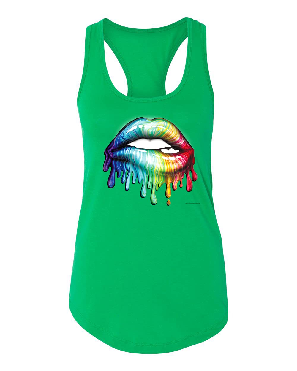 Vibrant Neon Rainbow Biting Lips Pop Culture Women's Racerback Tank Top - Trendy Graphic Tee for Concerts, Festivals & Summer Outfits