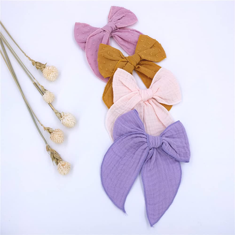 Fable Bow Hair Clips for Baby Girls, Kids & Women - Large Cotton Linen Sailor Hair Bows Accessories (Natural Classic) | Perfect for Parties, Weddings & Everyday Hair Styling