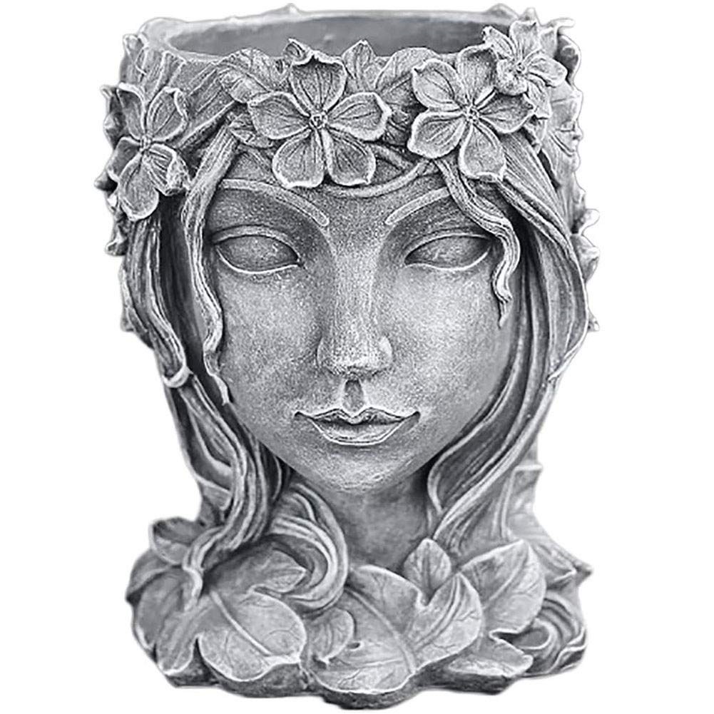 MTXJ Resin Goddess Head Planter with Drainage Hole - Succulent & Flower Pot for Home, Garden, Patio Decor | Perfect for Indoor Plants, Artificial Flowers & Small Cactus - Grey Planter for Boho & Modern Decor
