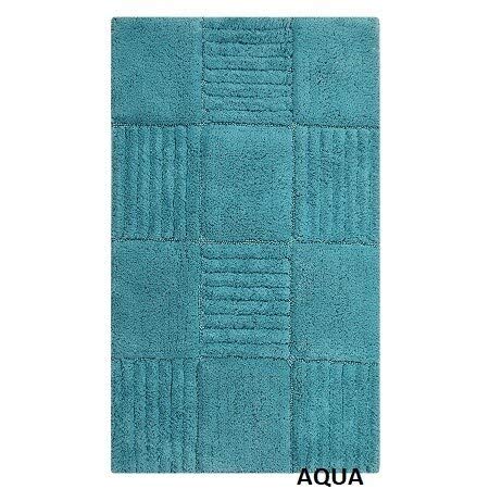 Non-Slip Aqua Bath Rug with Chakkar Board Design - Soft Absorbent Microfiber Bathroom Mat for Shower, Tub, and Vanity Areas