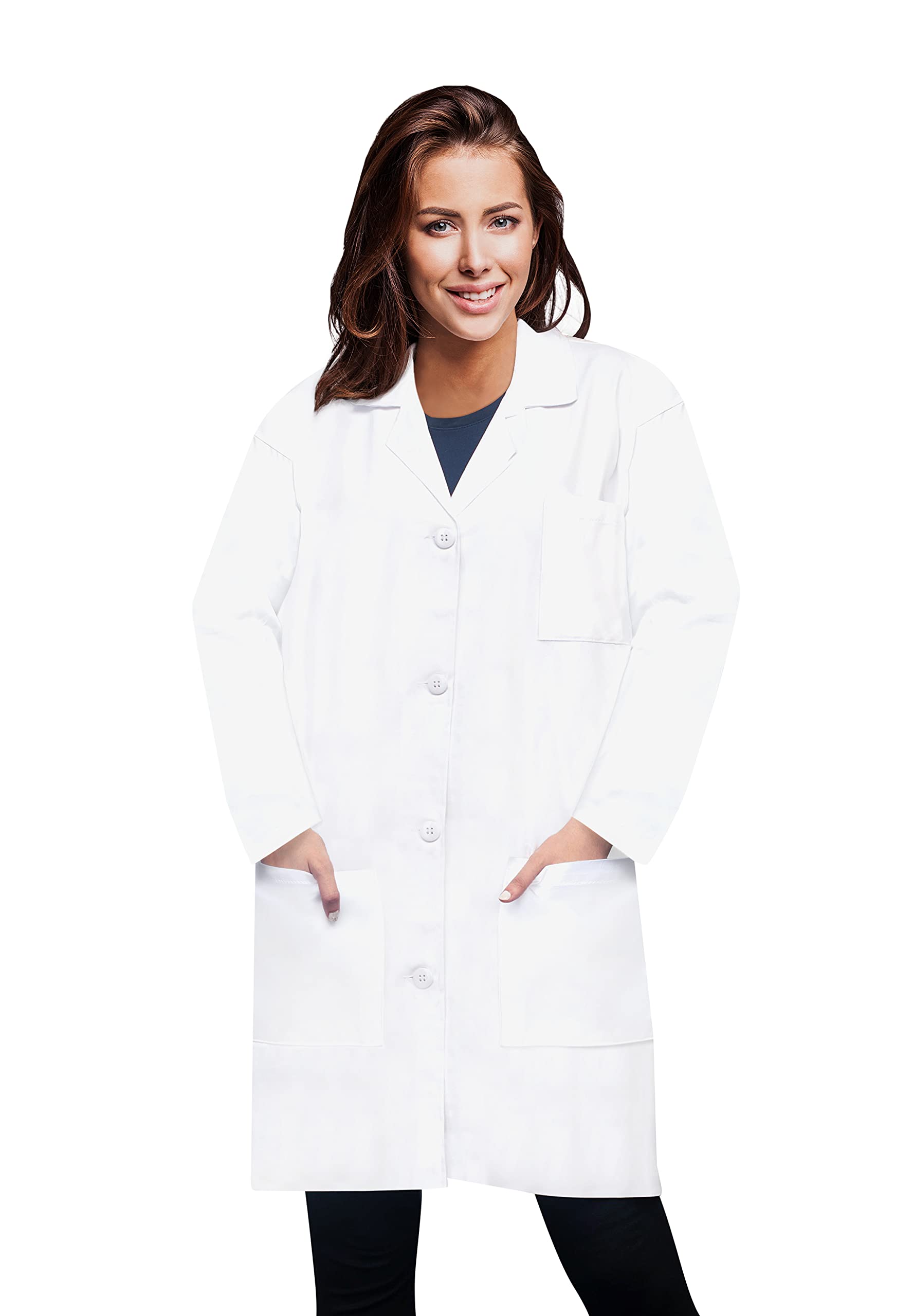 Oakias Women's Cotton Blend Lab Coat – Long Sleeve Professional Doctor Coat with 3 Pockets – White Medical Uniform for Nurses, Scientists & Healthcare Workers – Perfect for Hospitals, Labs & Clinical Settings
