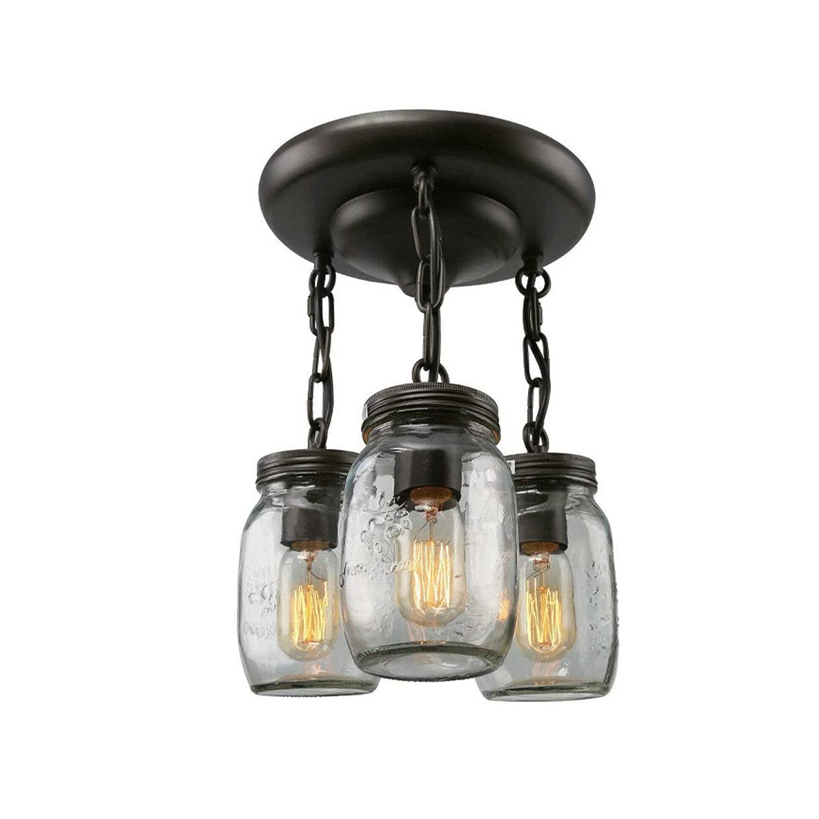 Rustic Pendant Light - Farmhouse Ceiling Fixture with Glass Shades, Oil Rubbed Bronze Finish, 3-Light Cluster for Dining Room, Kitchen Island & Entryway Lighting