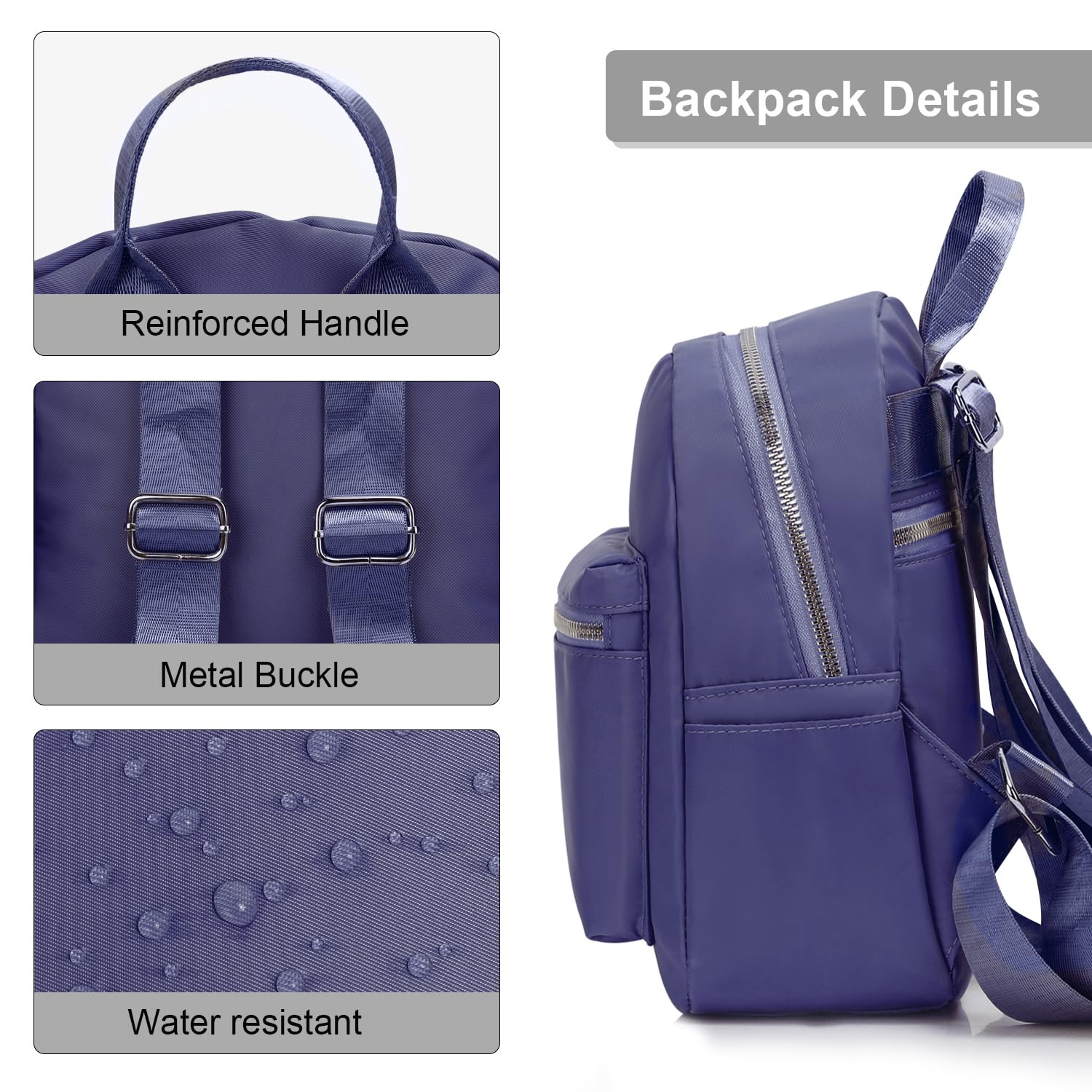 Etercycle Mini Backpack Purse for Women - Small Travel Shoulder Bag with Adjustable Straps, Lightweight & Water-Resistant (Deep Blue) | Perfect for Daily Commute, Gym, Hiking & Weekend Getaways