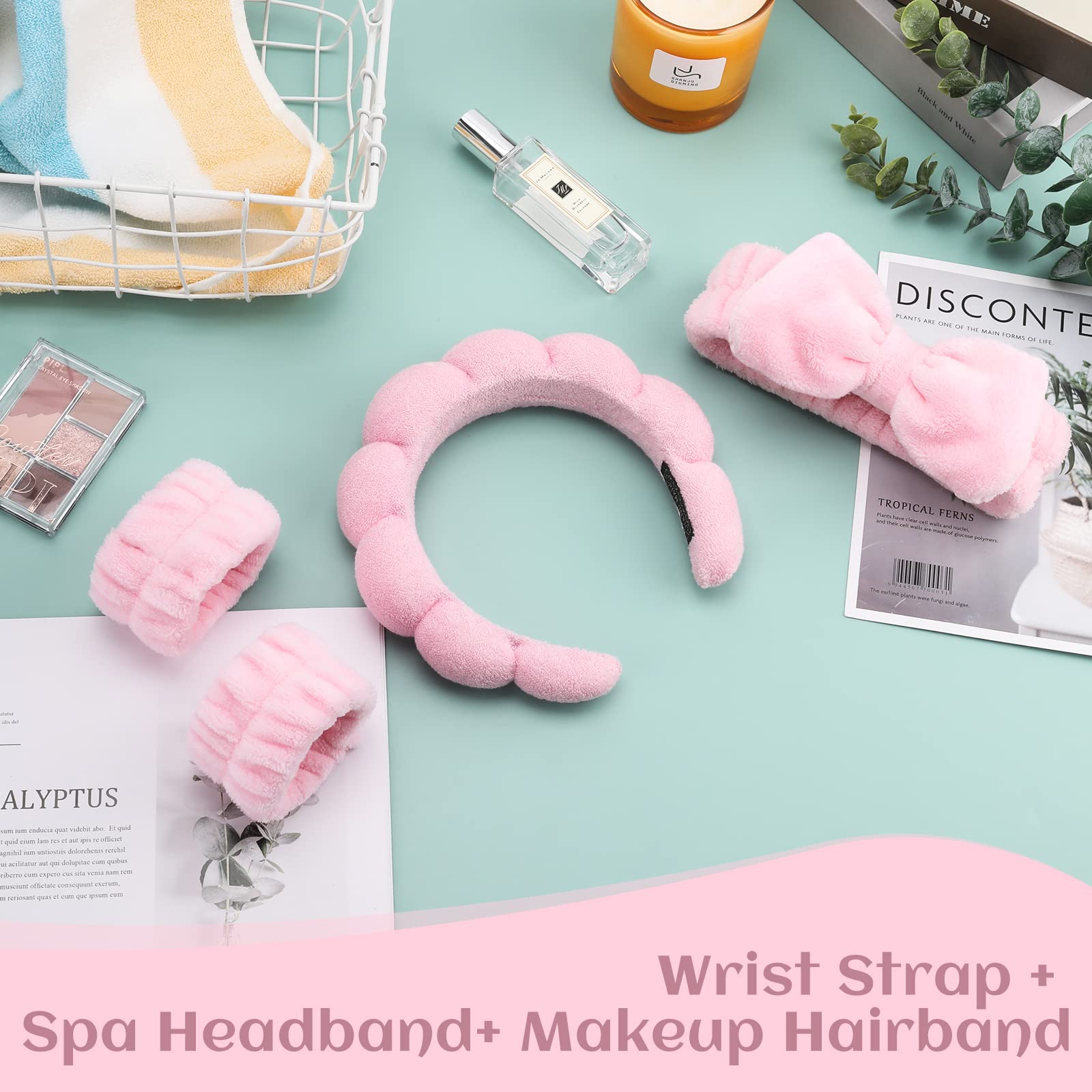 Puffy Spa Headband for Women - Soft Terry Cloth Hair Band for Skincare, Makeup & Face Washing - 4-Piece Set with Wristband Scrunchies - Perfect for Spa Days, Beauty Routines & At-Home Relaxation