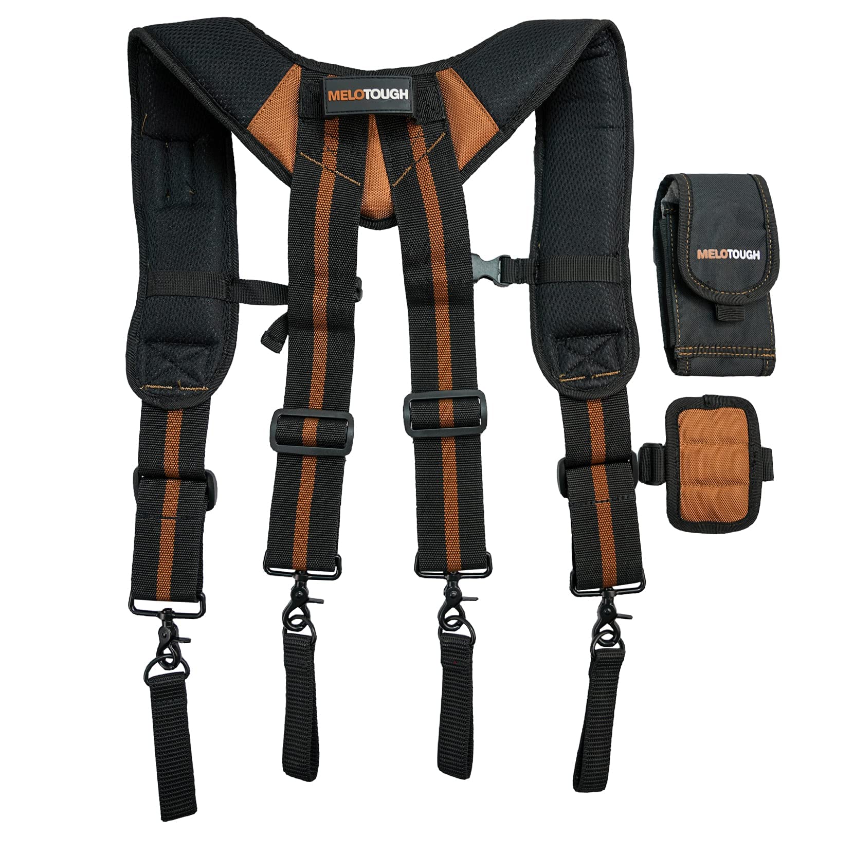 MELOTOUGH Magnetic Suspenders Tool Belt - Heavy Duty Construction Work Belt with Padded Shoulder Straps & D-Ring Hook | Adjustable Handle Strap for Tools | Ideal for Carpenters, Electricians & DIY Projects