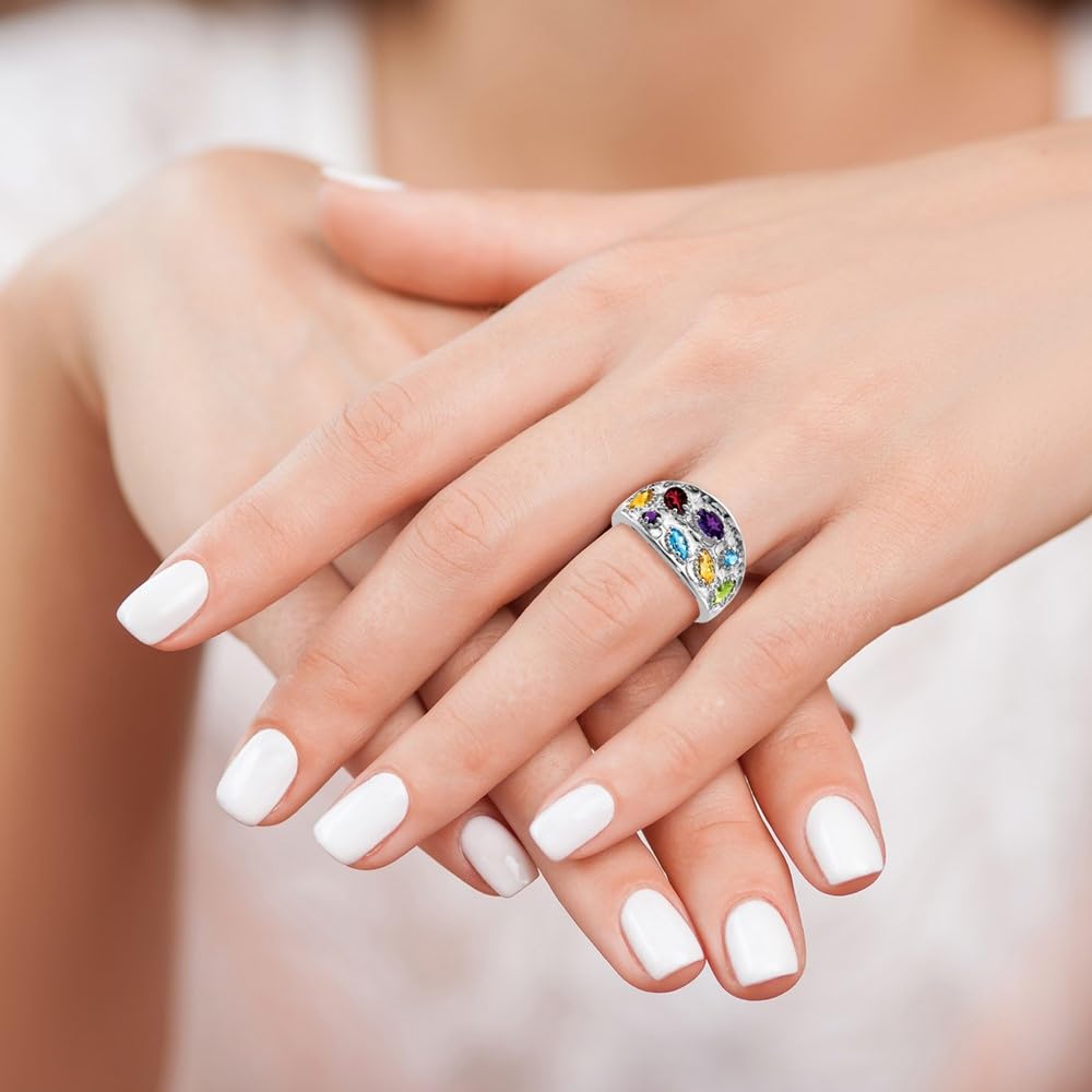 925 Sterling Silver Amethyst, Citrine, Blue Topaz, Garnet & Peridot Ring - Dainty Women's Fine Jewelry Gift for Her - Perfect for Birthdays, Anniversaries & Special Occasions
