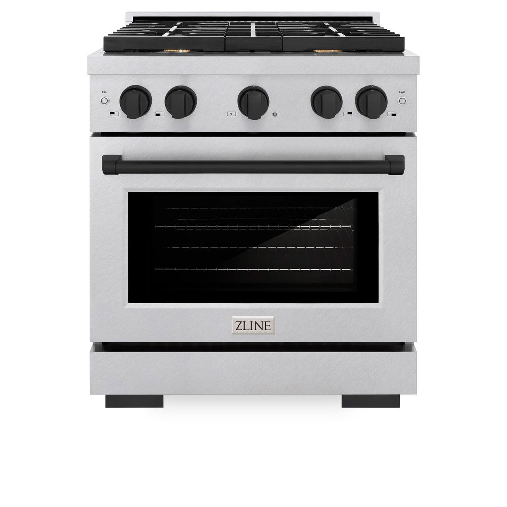 ZLINE Autograph Edition 30-inch 4.2 cu. ft. Dual Fuel Range - 4 Burner Gas Cooktop & Electric Convection Oven - Satin Stainless Steel with Matte Black Accents (SDRSZ 30 MB) - Perfect for Modern Kitchens & Professional Cooking