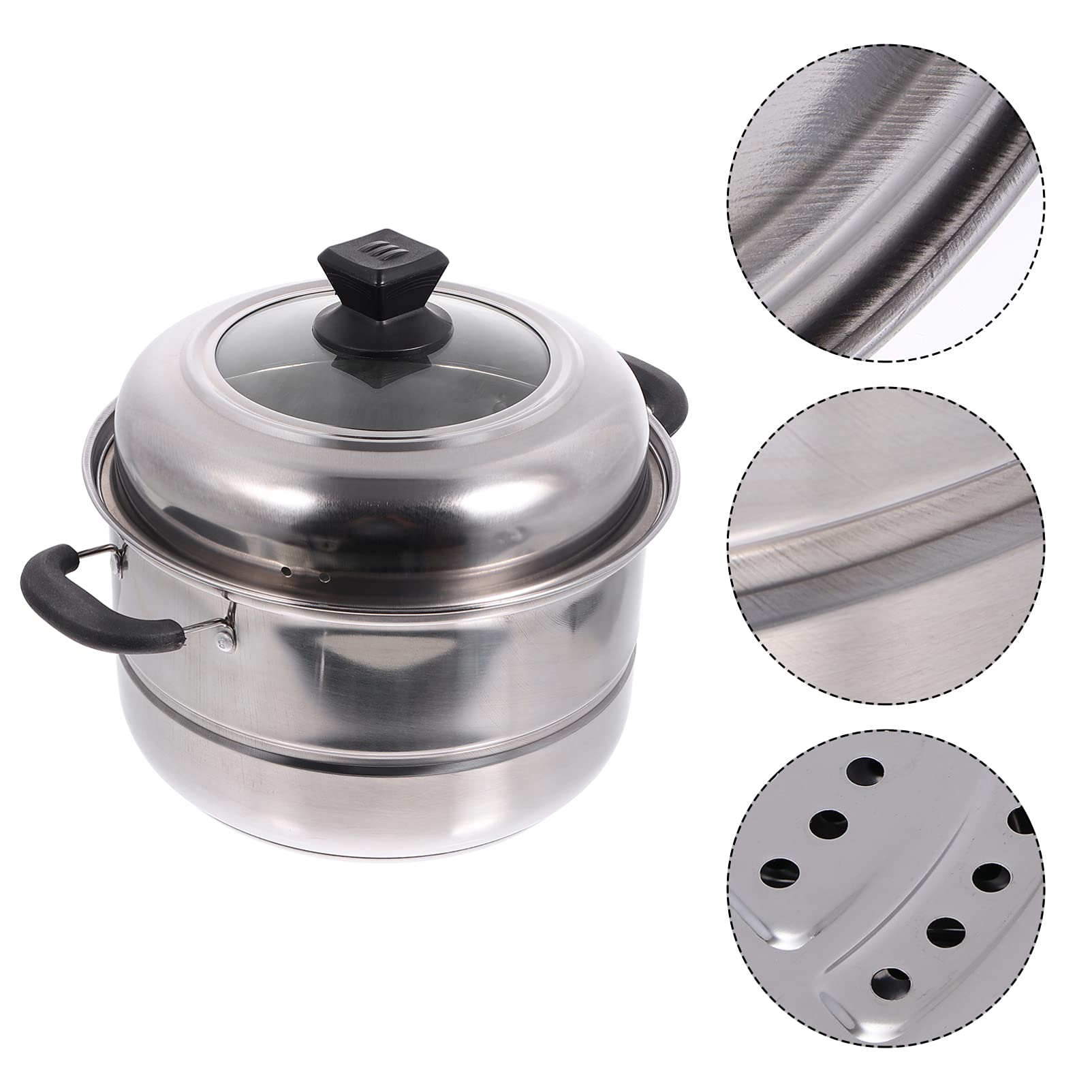 DOITOOL Stainless Steel Steamer Pot with Lid - Ceramic Soup Bowl & Glass Double Boiler for Crab, Fish, Vegetables - Multi-Function Cookware for Cooking, Braising, Steaming Noodles | Perfect for Home Kitchen, Restaurants & Asian Cuisine